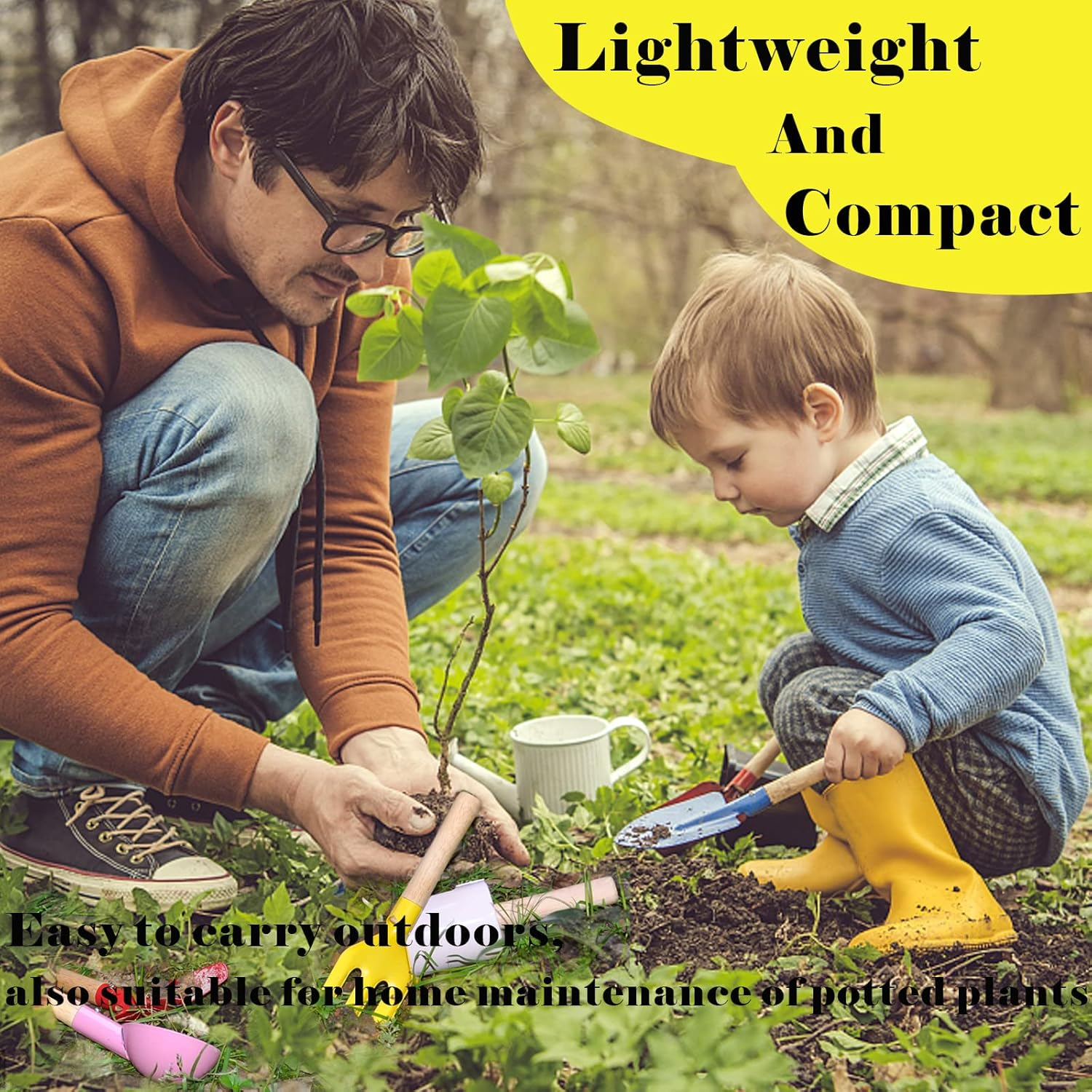 6-Piece Garden Tools Set for Kids,Children Beach Sandbox Toy,Including Cylinder Scoop, Trowel, Spoon, Fork, Rake & Shovel for Kids image number 5