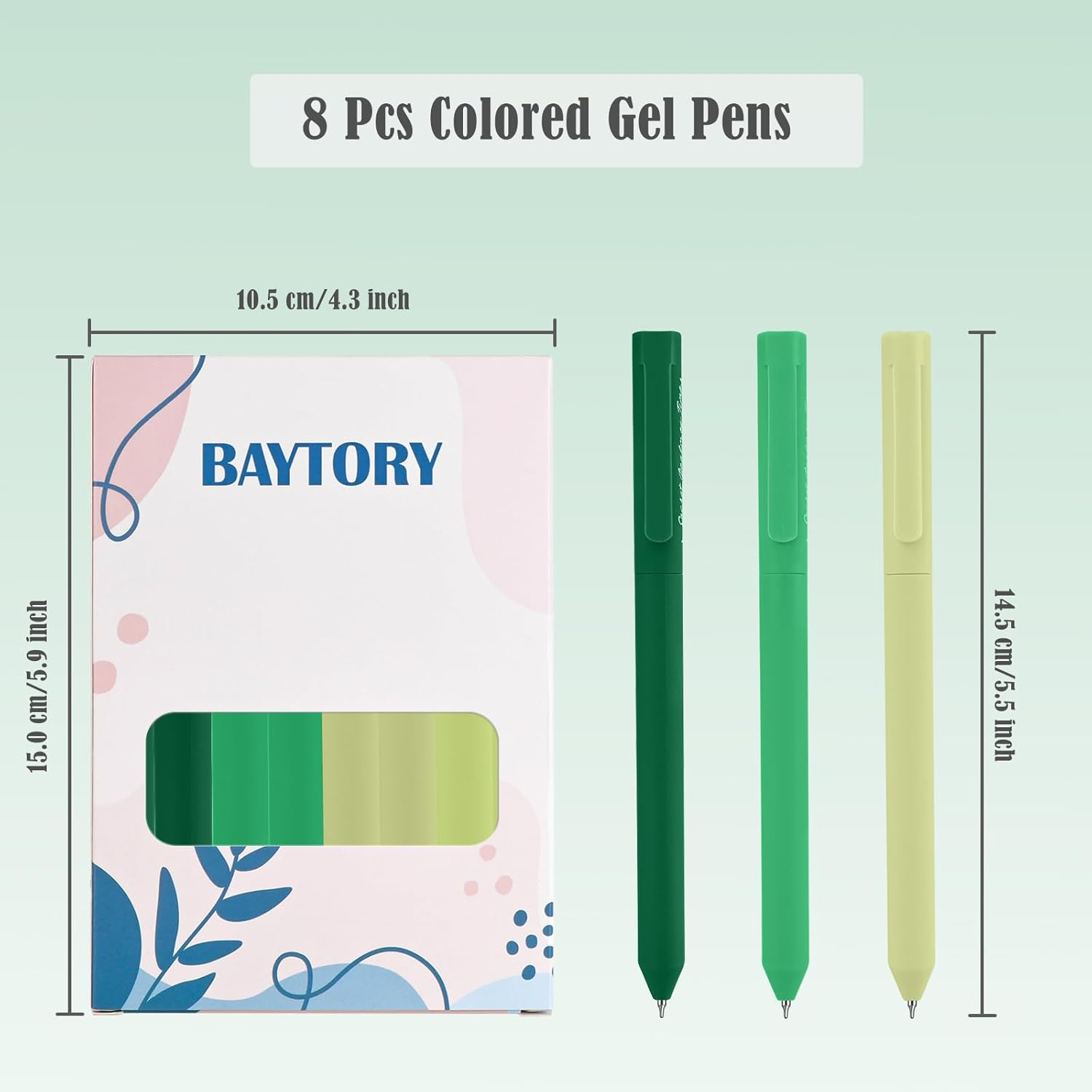 BAYTORY 8Pcs Colored Gel Pens, 0.5Mm Fine Point Multicolored Ink Pen，Colorful Pens Smooth Writing for Note Taking and Marking Supplies (Green) image number 4