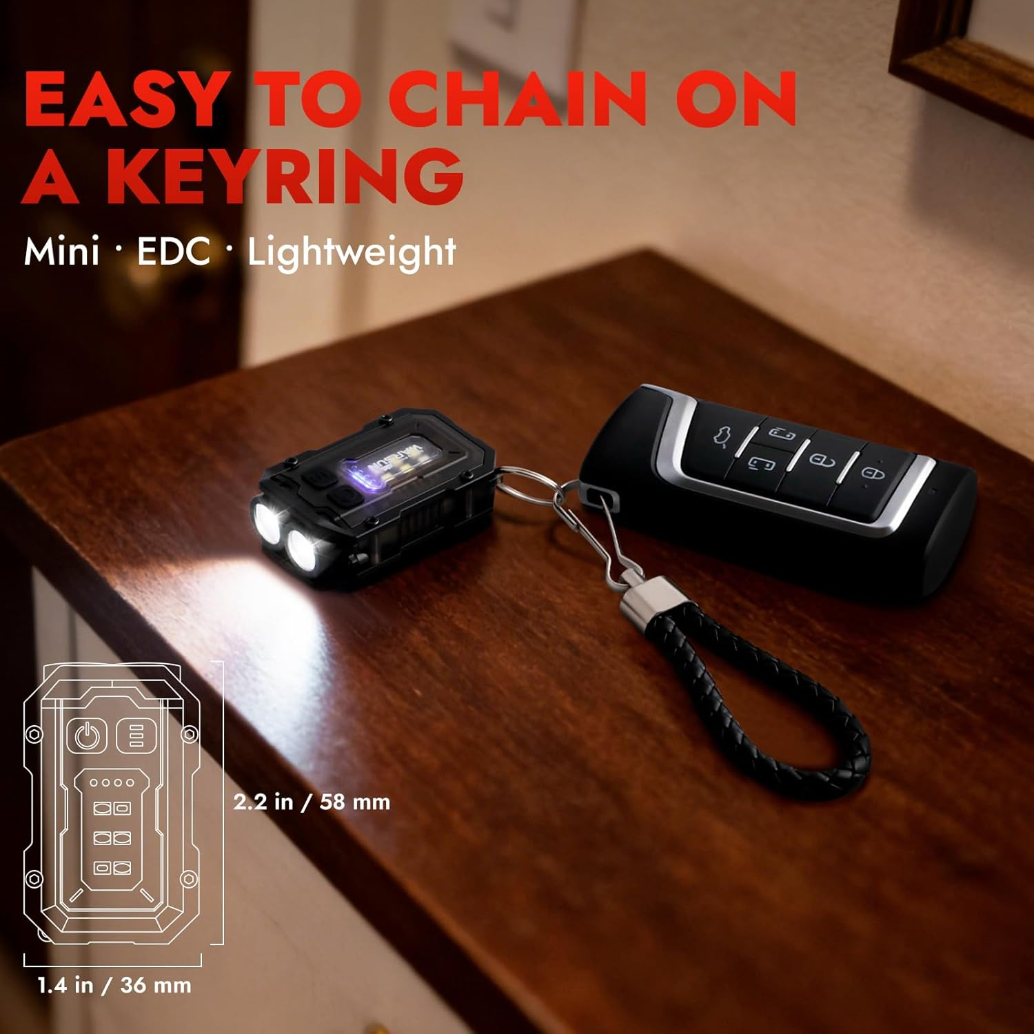 WARSUN Mini Keychain Flashlight 300 Lumens, 2-Pack &ndash; Rechargeable Magnetic EDC Cap Light, Clip-On Pocket Light with COB Wide Beam for Work, Camping, Dog Walking image number 6