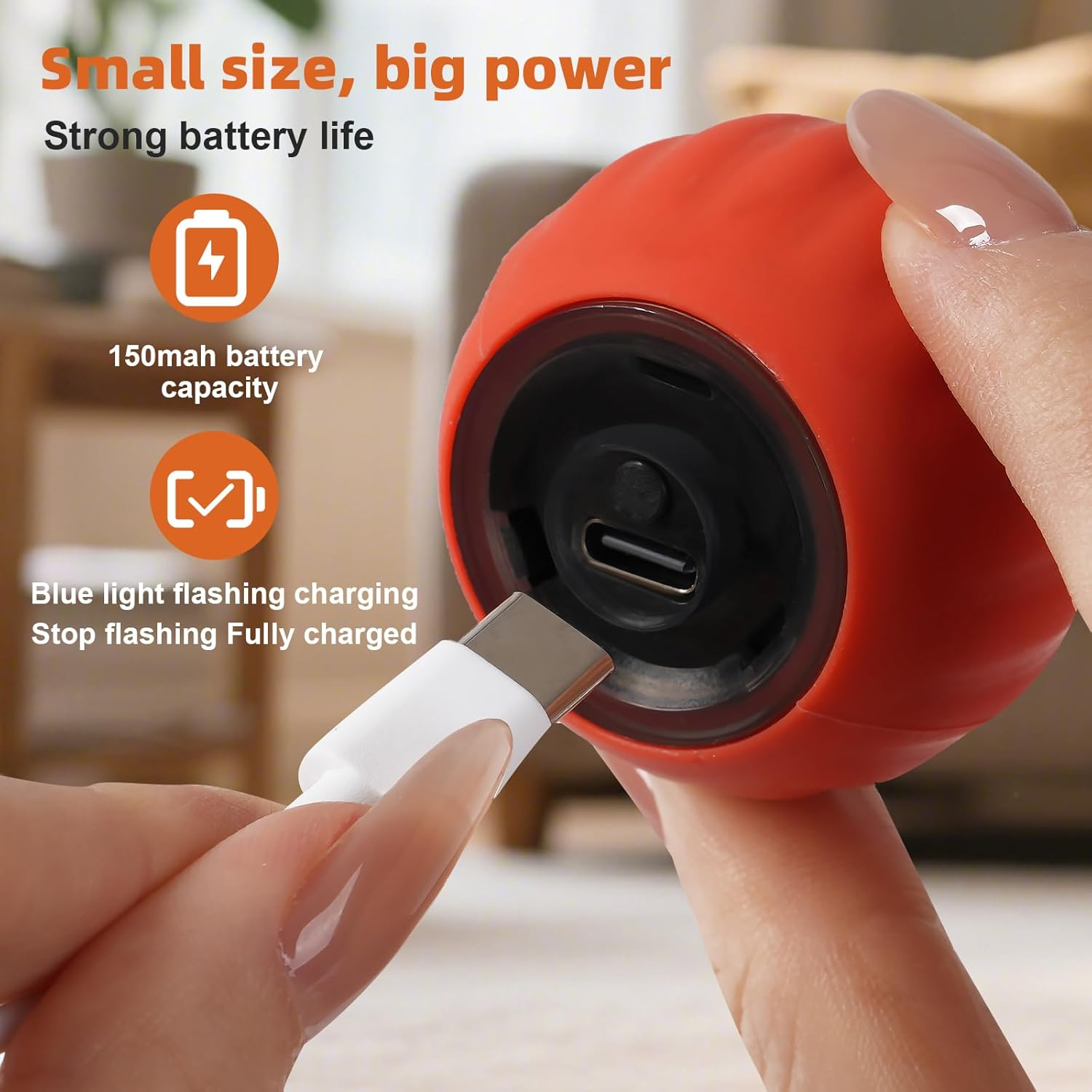 Gravity Cat Toy Spike Ball Upgrade 2.0 Interactive Cat Ball Toy with Feather Tail, Motion Activated Automatic Rolling Smart Cat Toys for Indoor Cats, USB Rechargeable Cat Ball,Orange image number 5