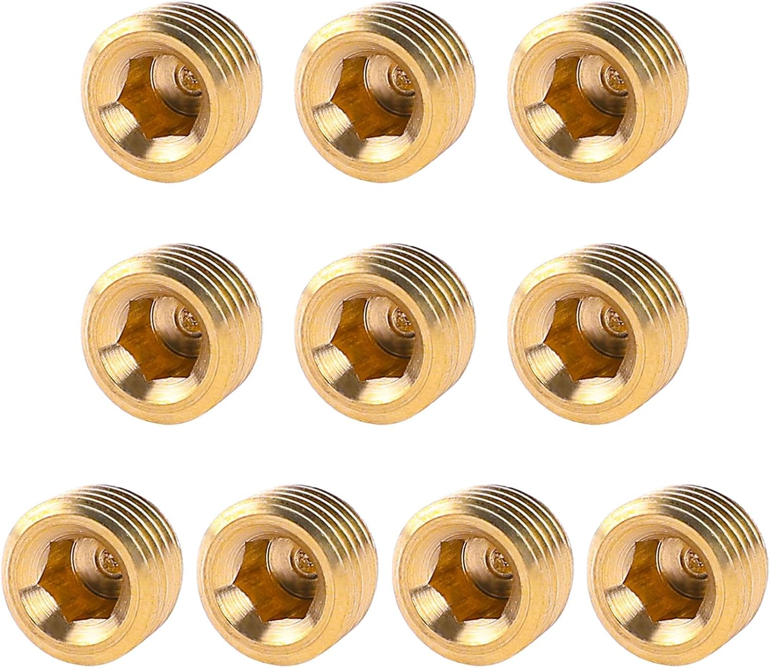 10 PCS 1/4" NPT Male Pipe Plug Fitting Set Brass Hex Counter Sunk Plugs for Closing the End of Pipe, Internal Hex Socket Thread Plug Kit