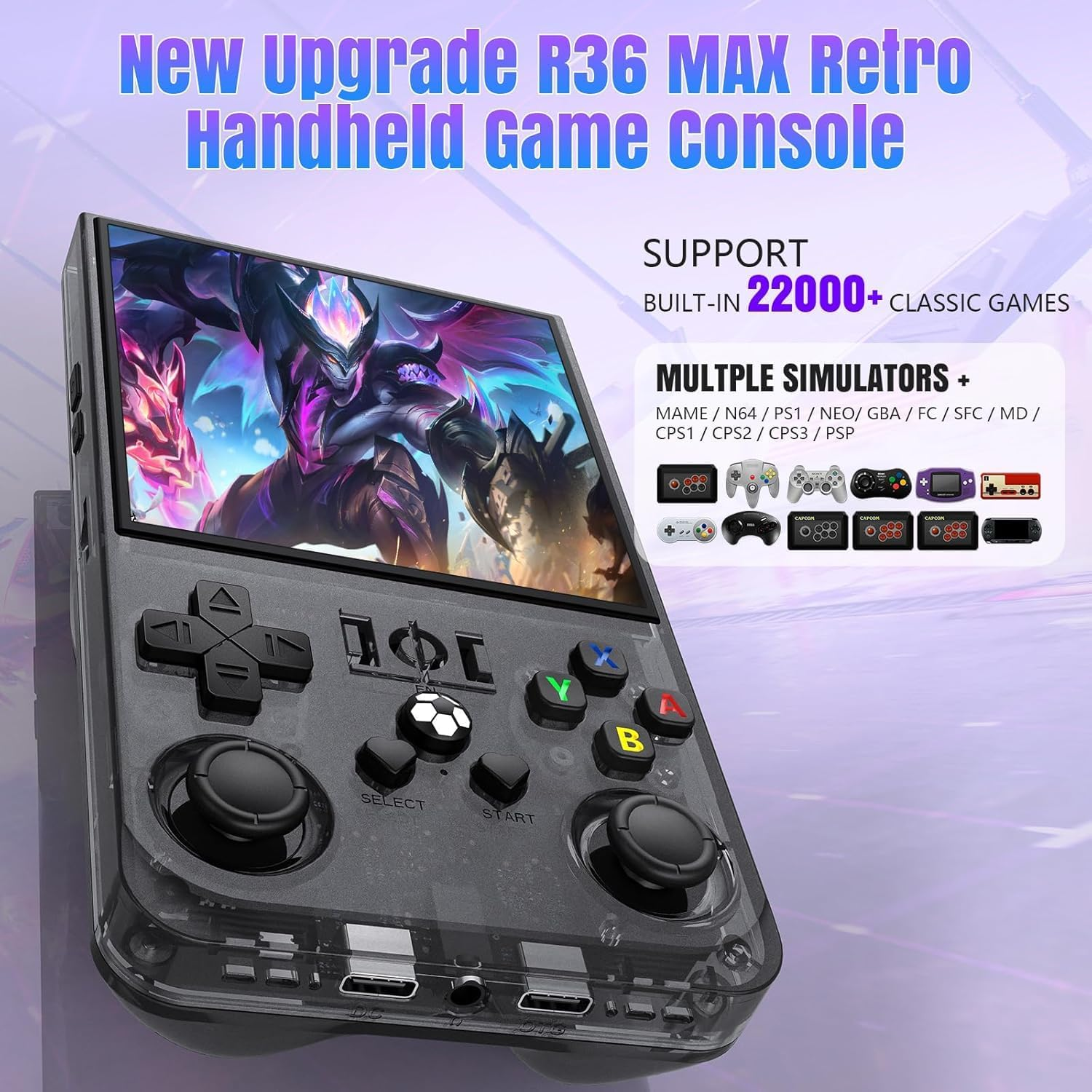 2025 New Upgrade R36MAX Retro Handheld Game Console with 128GB Built-In 22000 Classic Games, Portable Hand Held Open Source Linux System 4.0-In 4K HD IPS Screen Video Player -Black 128GB image number 4