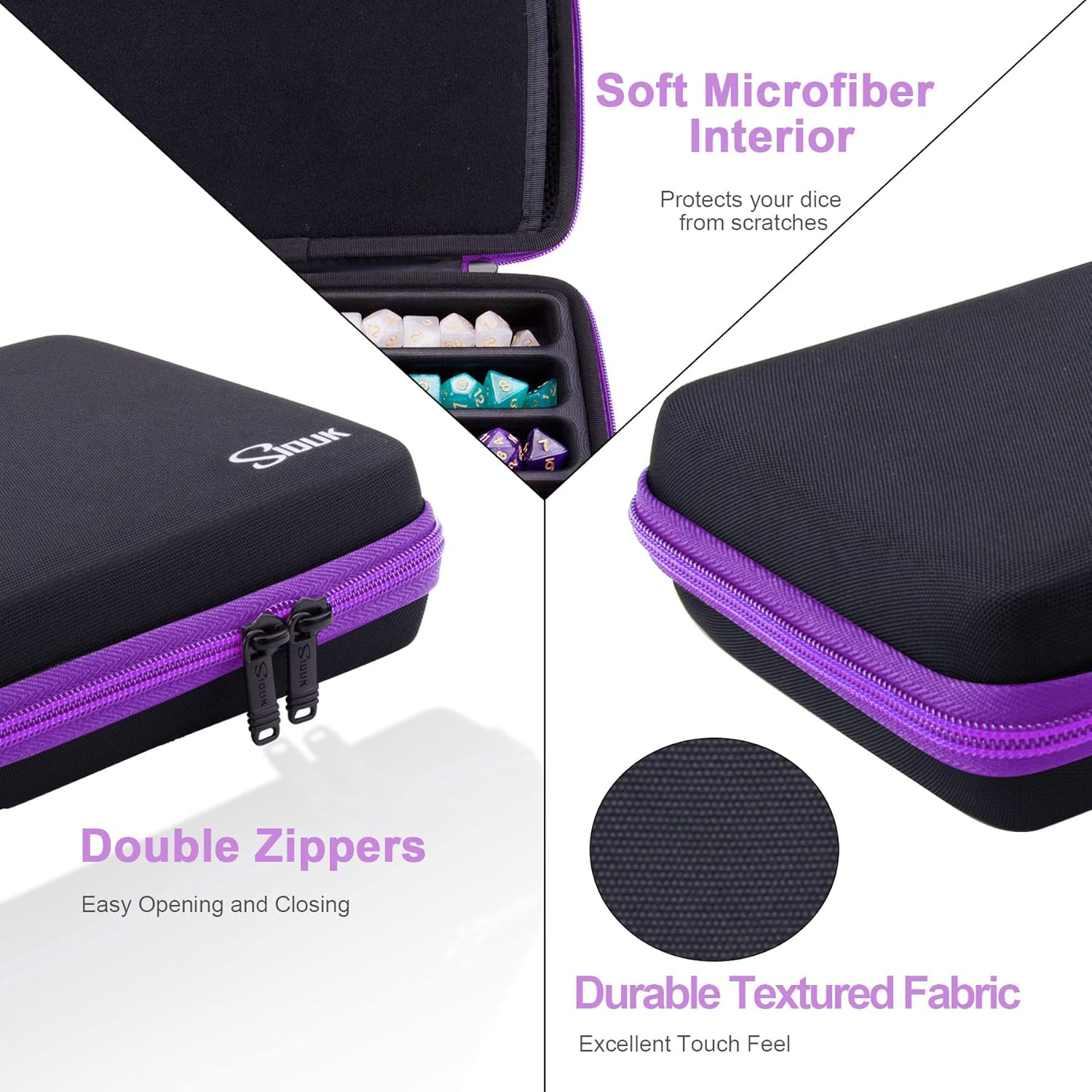 SIQUK Dice Case DND Dice Box Dice Storage Case Dice Organizer Holder with Handle Removable Slotted Tray Holds 8 Sets DND Dice for Dungeons & Dragons and Other RPG Table Games, Violet, Modern - Pure Blue image number 6