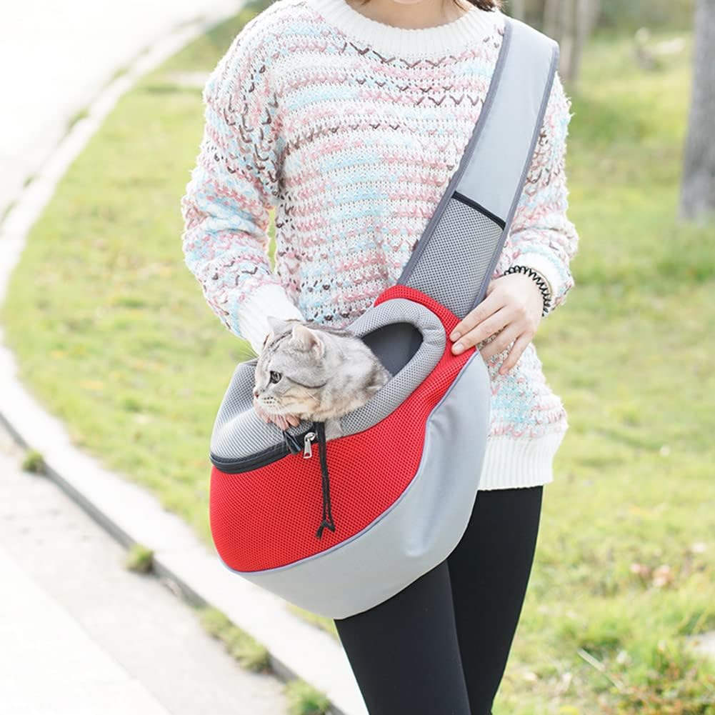 Versatile Red Mesh Pet Carrier Sling Backpack Portable Outdoor Dog & Cat Travel Bag Ideal for Small Pets, Pet Outdoor Bag, Dog Carrier, Pet Sling Backpack for Active Owners image number 1