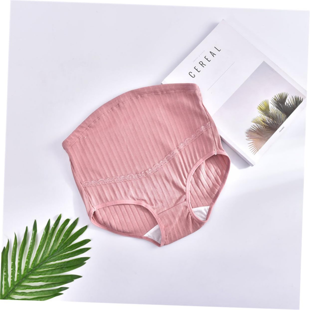 3Pcs High Waist Cotton Maternity Panties Stretchy Adjustable Stomach Support Nursing Underwear for Pregnant Women Breathable Comfortable Splice Design Pale Skin Blackish Green image number 6