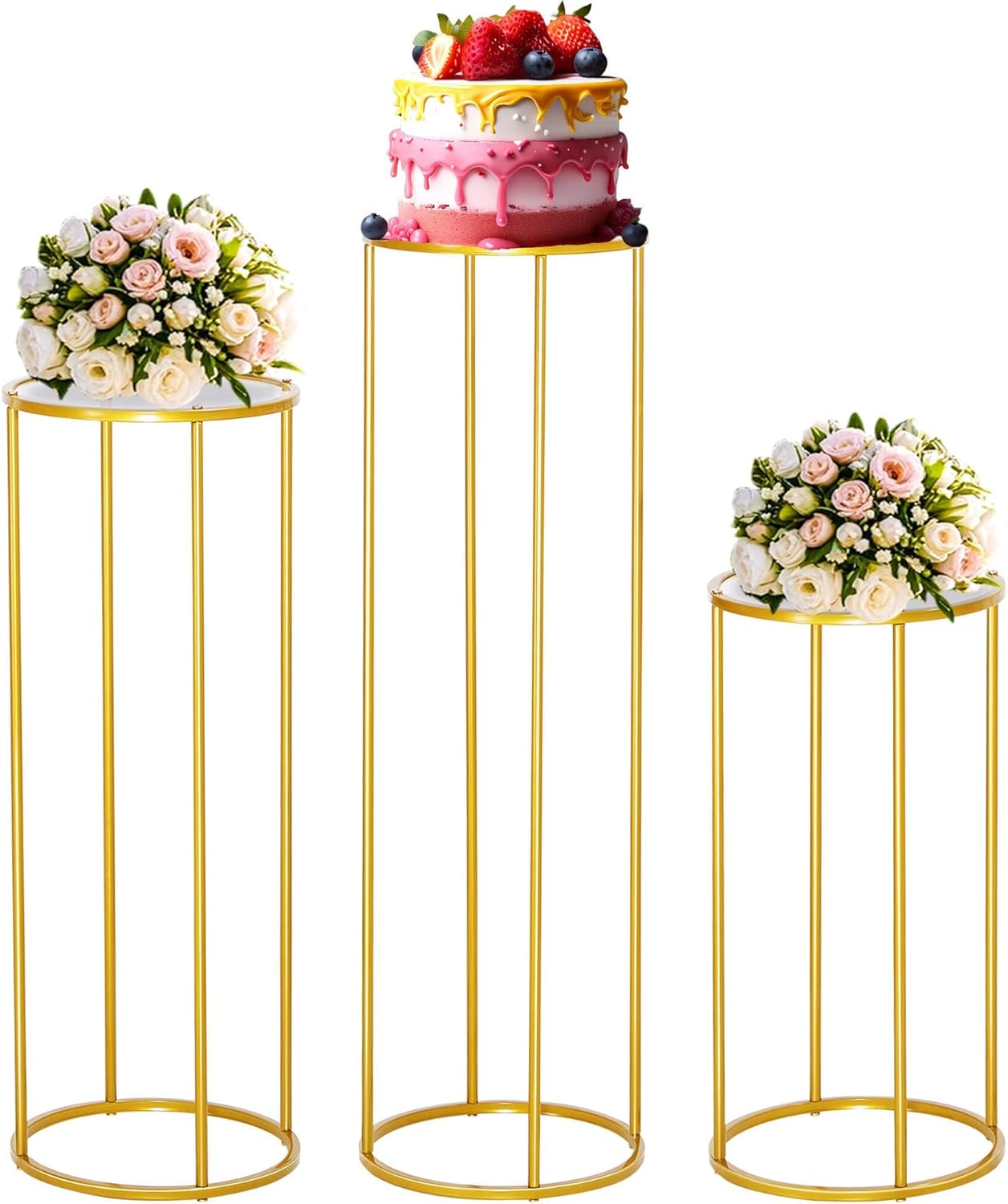 Quintin Cylinder Stands for Party, 3Pcs Gold and Metal Cake Stand, round Cylinder Columns Tables, Cake Table Stand, Cylinder and Square Pedestal for Display Parties Wedding Birthday Decoration (Cylinder02) image number 5