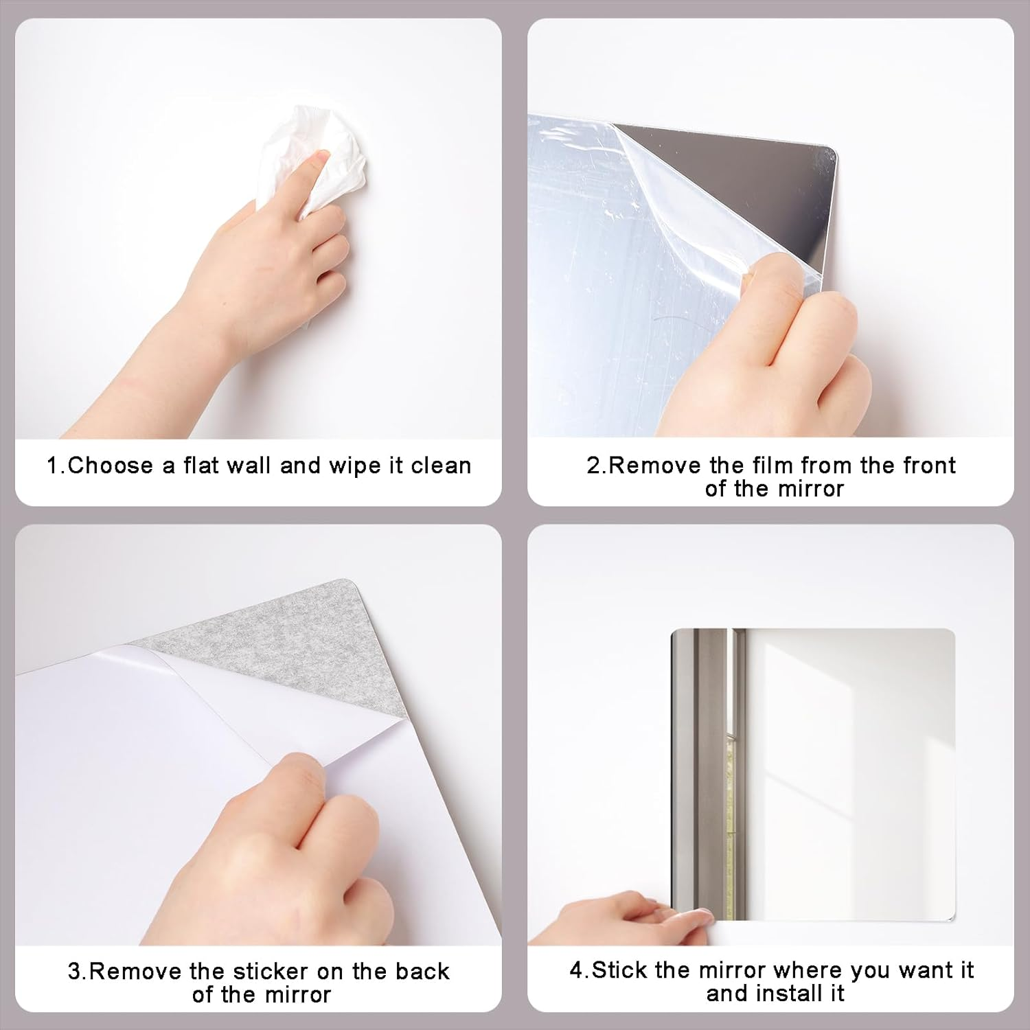 4Pcs School Shatter Proof Plastic Mirrors 8 X 8 Inch Self Adhesive Acrylic Mirror Wall Stickers Small Flexible Mirror Sheets round Corners Double Sided Protective Film Supply for Classroom image number 6