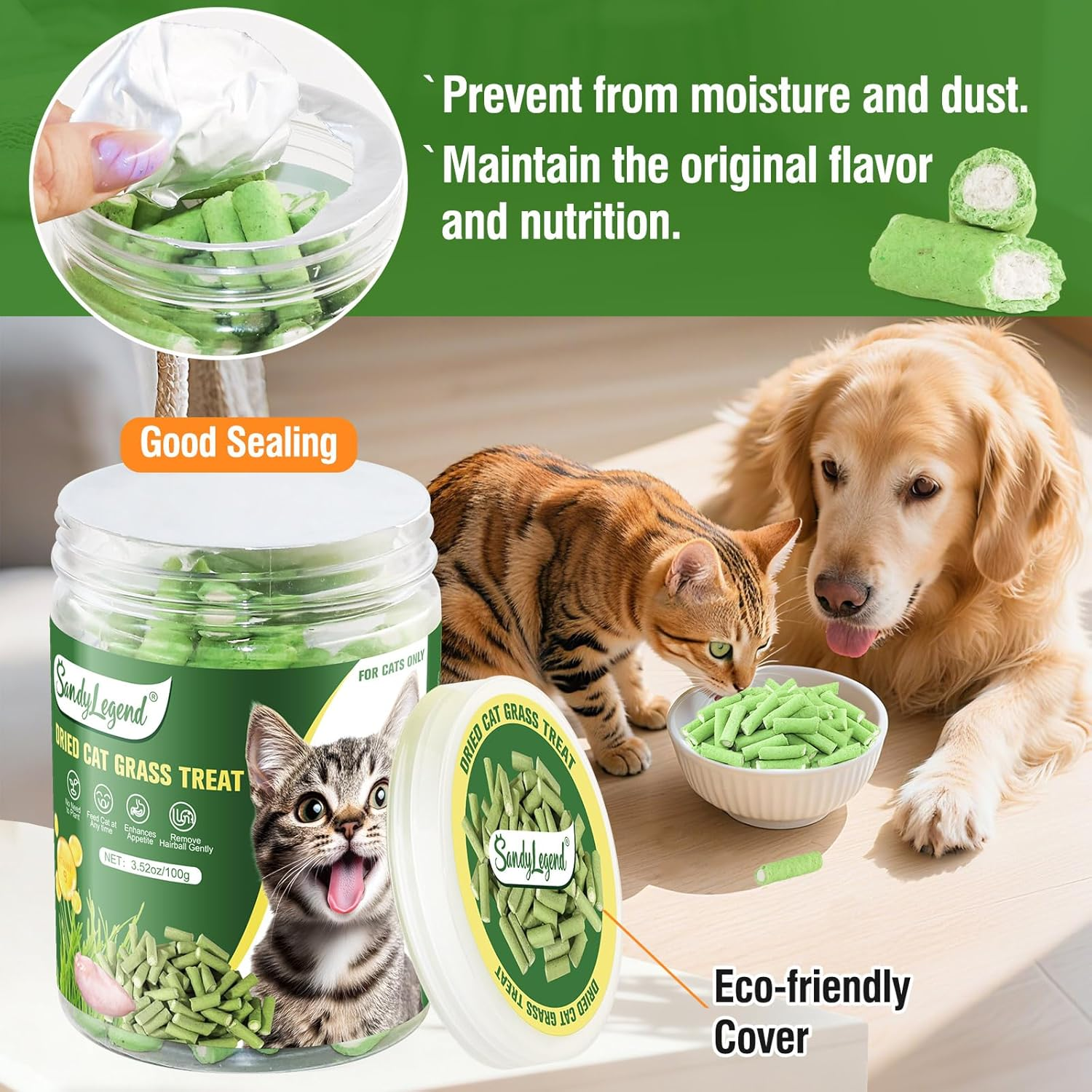 Cat Grass Teething Sticks, 100G Edible Freeze Drying Cat Grass Treats, Cats Chicken Snacks for Hairball Removal and Dental Care image number 6