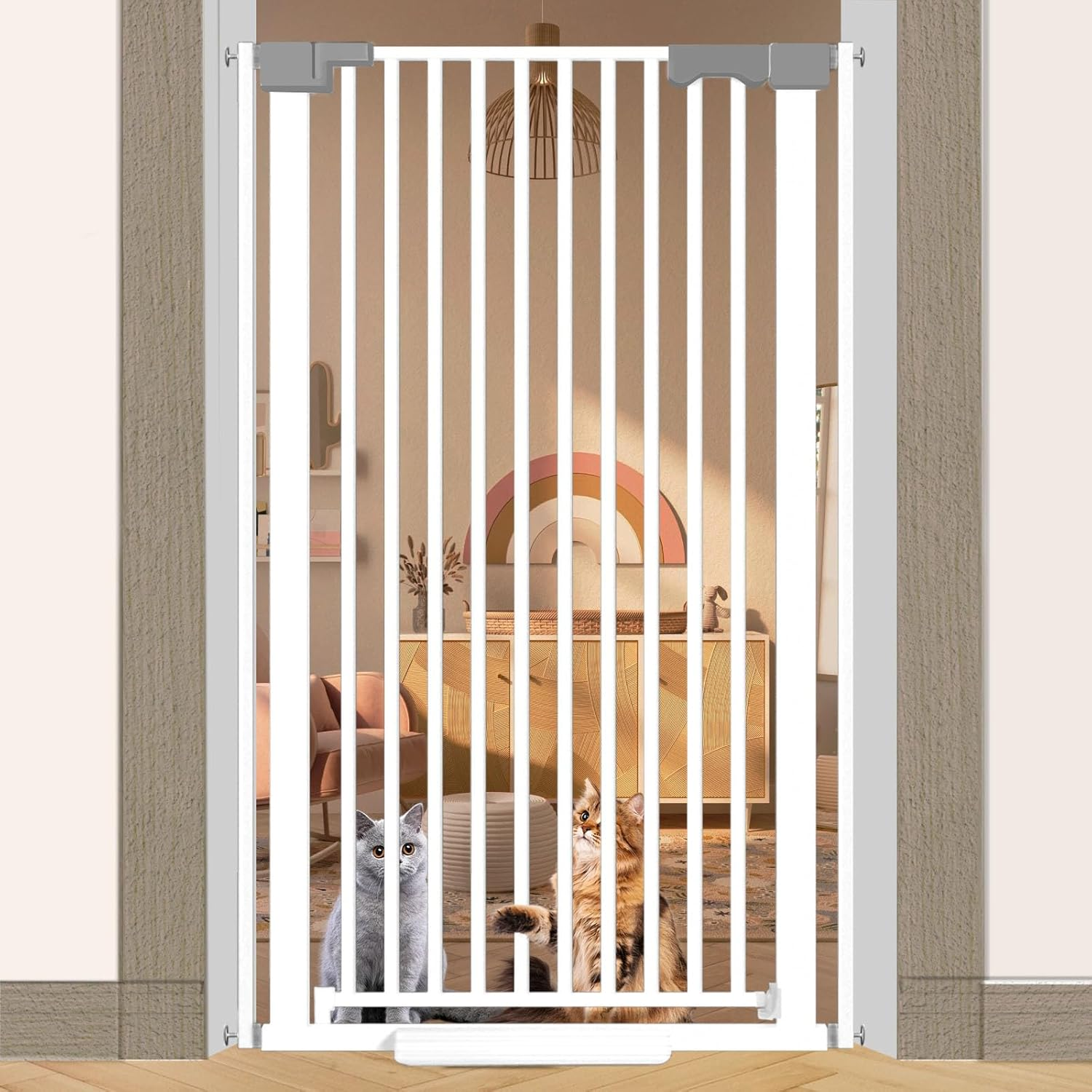 130Cm Extra Tall Cat Gate for Doorway, Auto Close Baby Gate Pet Barrier No Drill, 76-83Cm Widepressure Mounted Dog Gate Indoor(White) - 76-160 Centimeters Wide image number 6