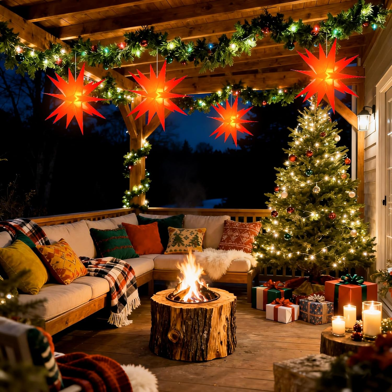 BAYHT 60 Cm Christmas Star Illuminated, 3D LED Christmas Tree Topper, Star Battery with Timer, Advent Star for Decorating Christmas Tree, Courtyard, Balcony and Garden image number 1