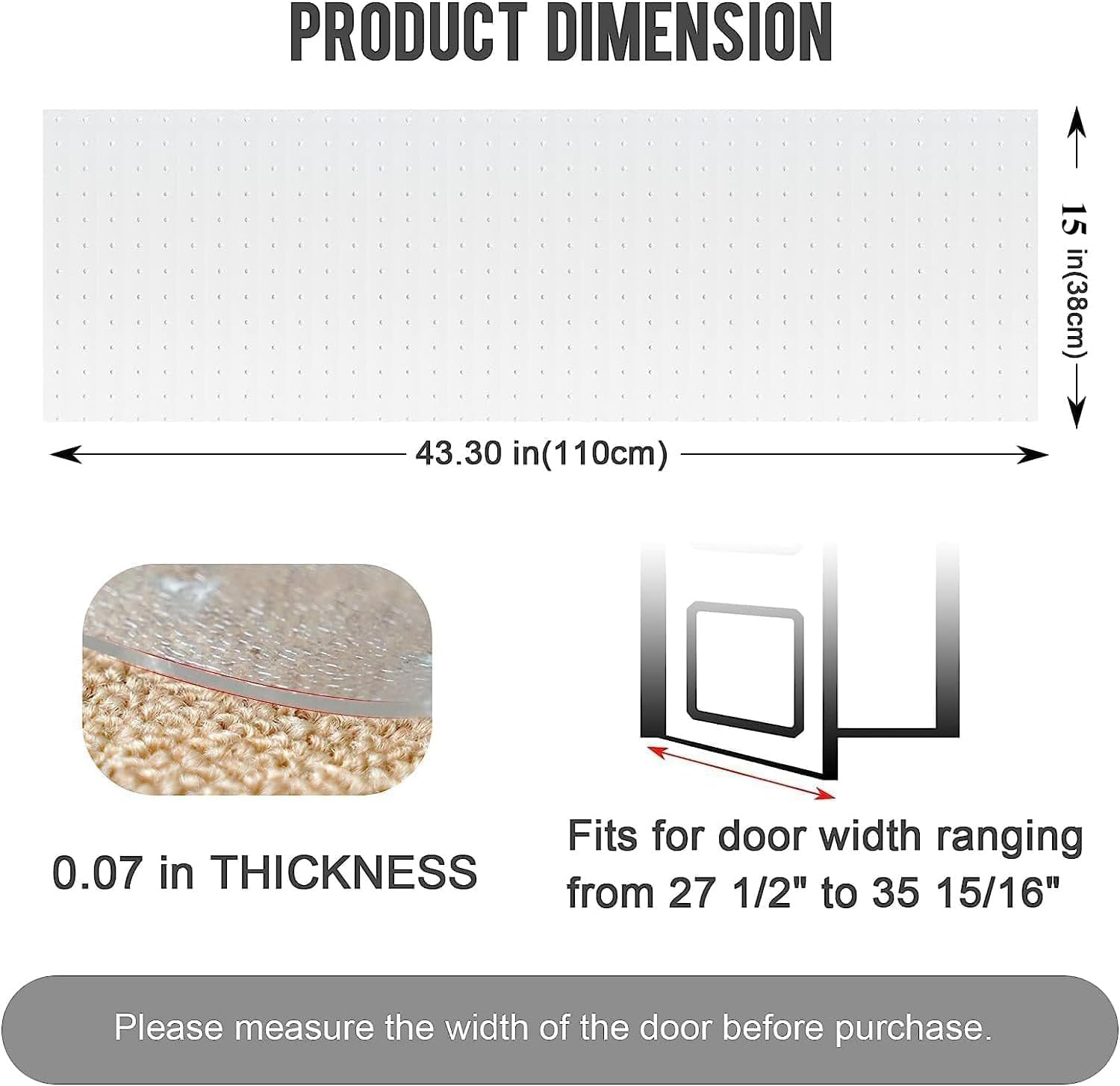 Carpet Protector for Pets, Cat Carpet Protector Mat, Non-Slip Carpet Protector for Pets DIY, Anti-Scratch Mat under Door, Clear PVC, Easy to Cut, 38X112Cm image number 3