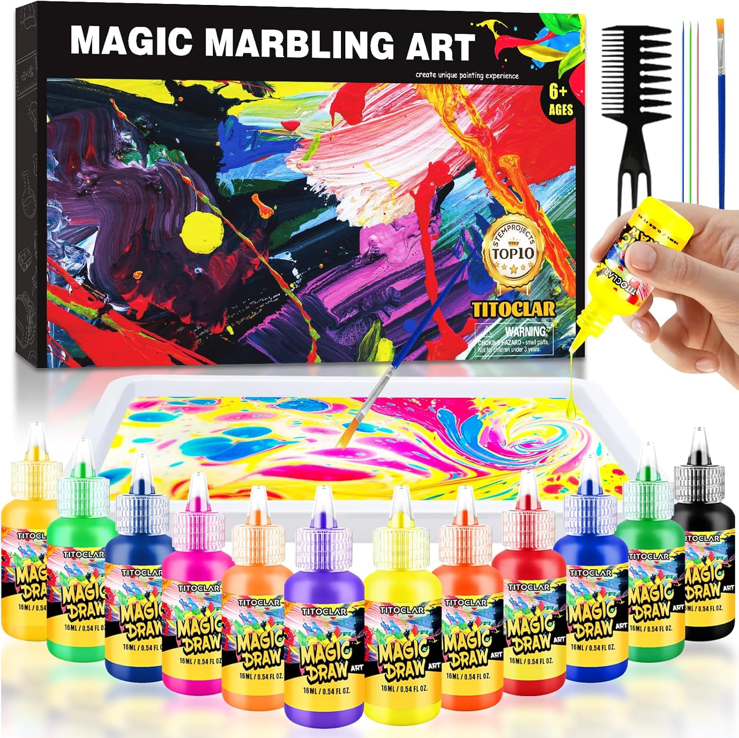Arts & Crafts for Kids Ages 8-12 6-8 3-5,Water Marbling Paint Kit, Art Supplies for Kids,Birthday Gifts Toys for Girls Boys 3+Year Old