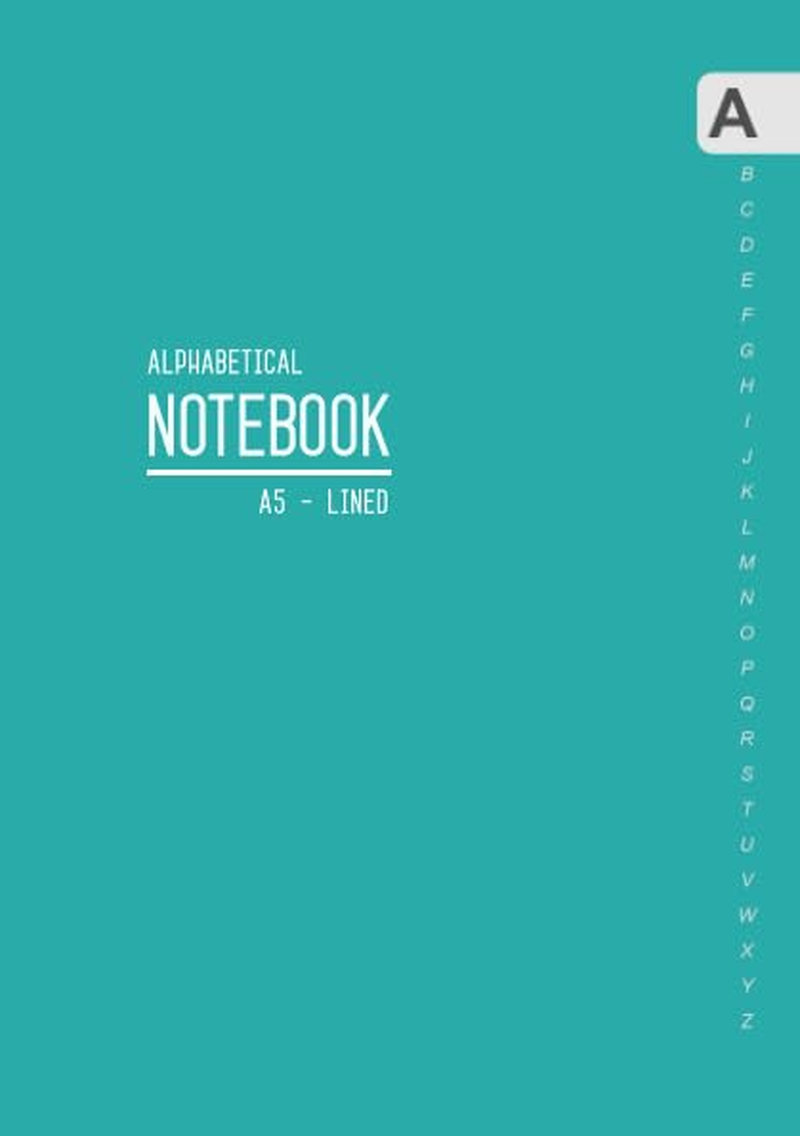 Alphabetical Notebook A5: Medium Lined-Journal Organizer with A-Z Tabs Printed | Smart Teal Design