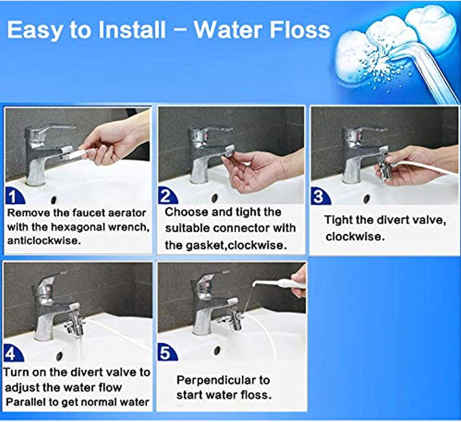 Water Flosser for Family Use 5 Color Jet Tips for Faucet & Shower, Oral Irrigator Non-Electric Safety Water Pressure, Dental Oral Care Tooth Cleaning. Energy Saving & Environmental Protection. image number 1