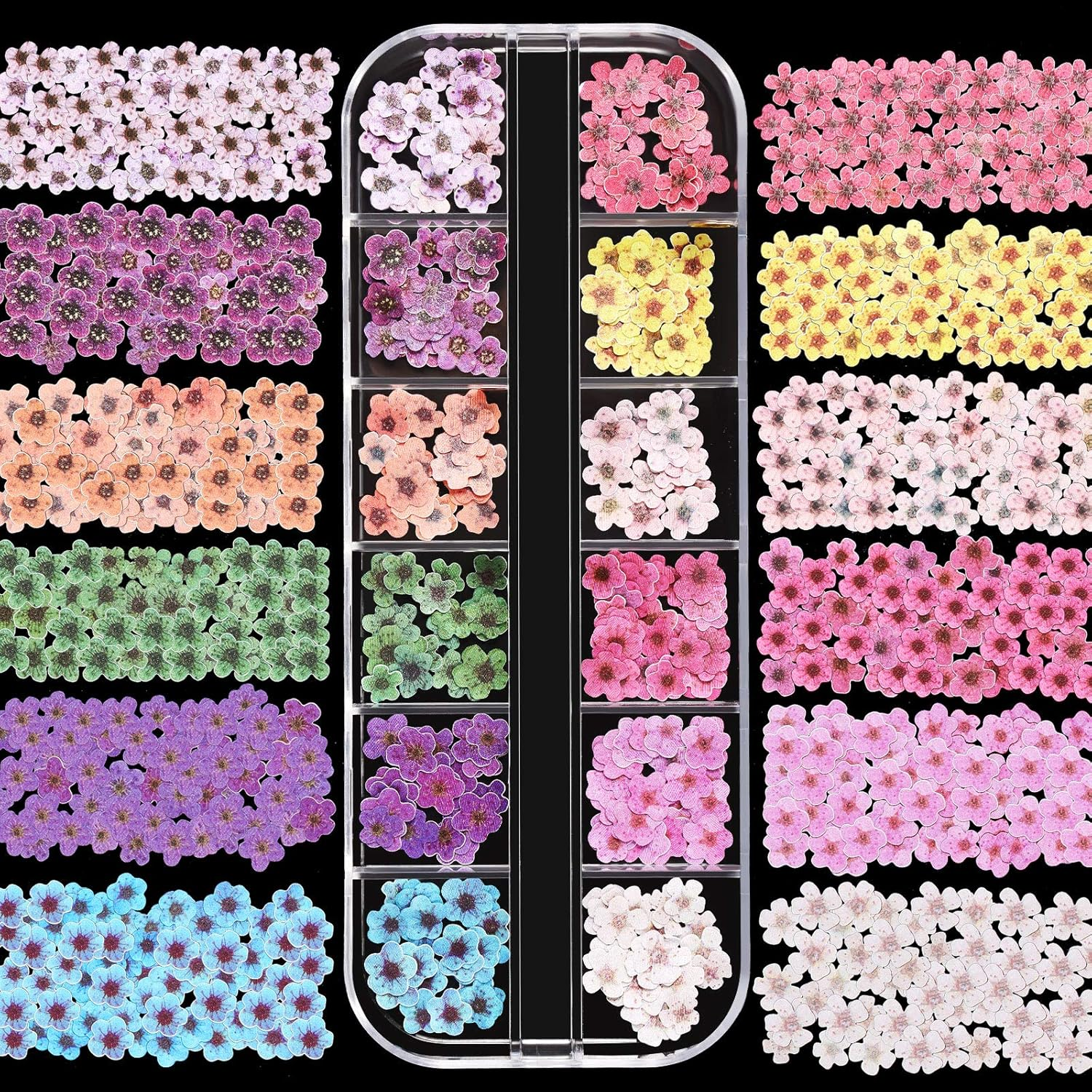 Maitys 3 Boxes 1080 Pcs 3D Flowers for Nails Decals (Not Self Adhesive or Stickers) Colorful Mixed 3D Flower Leaves Wood Pulp Nail Sequins for DIY Manicures image number 2