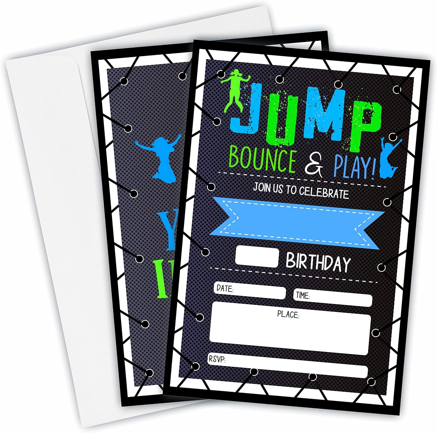 Jump Bounce & Play Birthday Invitations, Trampoline Birthday Party Invites Decorations, Kids Adults Birthday Party and Events Supplies, 20 Fill-In Invites Cards with Matching Envelopes（Yqk-B01） image number 1