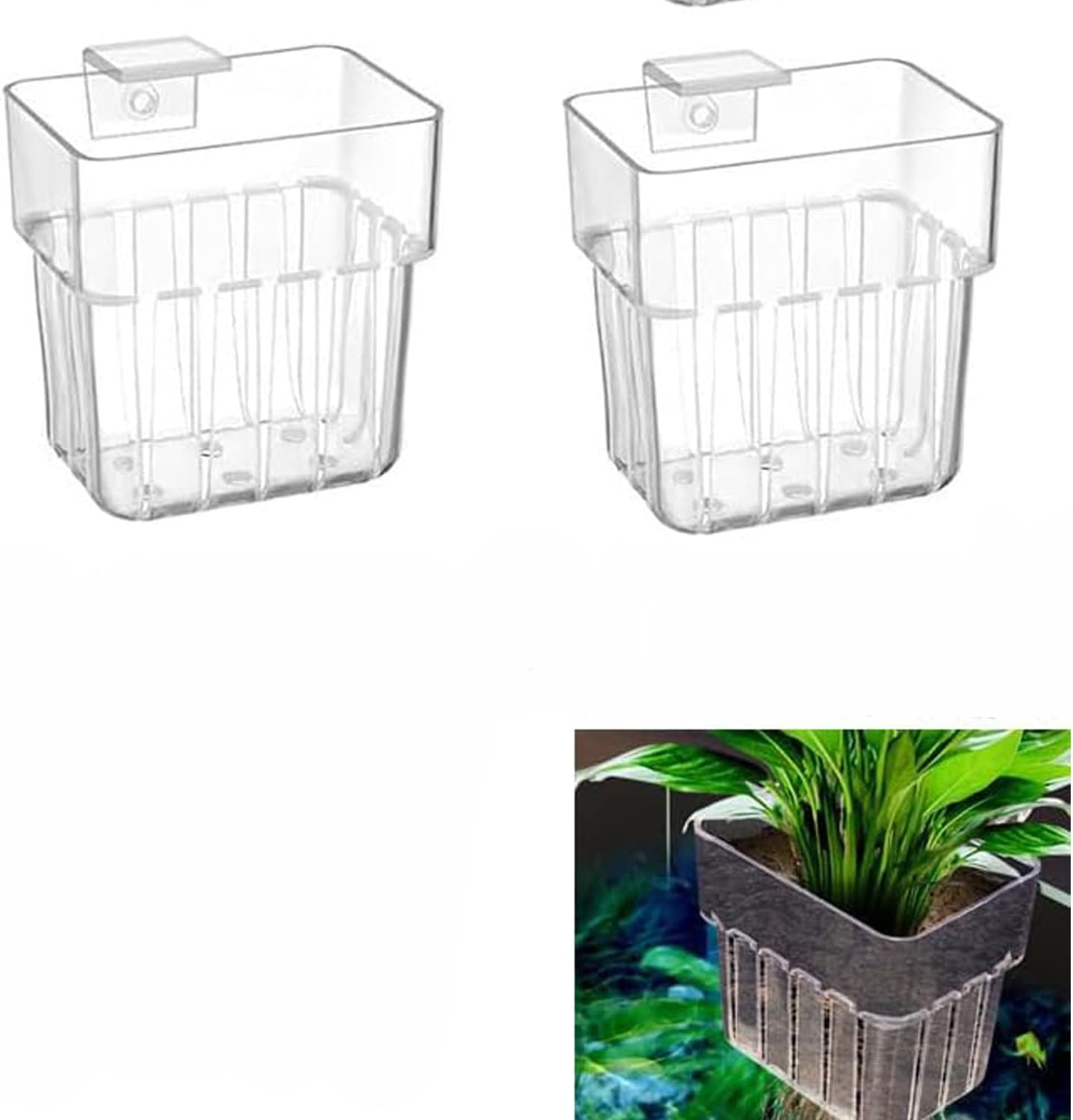2 Pcs Clear Aquarium Plant Holder,Aquarium Planter Cups for Emersed Plants,Hanging Planter with Hole,Suitable for Aquatic Plant Cultivation and Water Feature Decoration image number 2