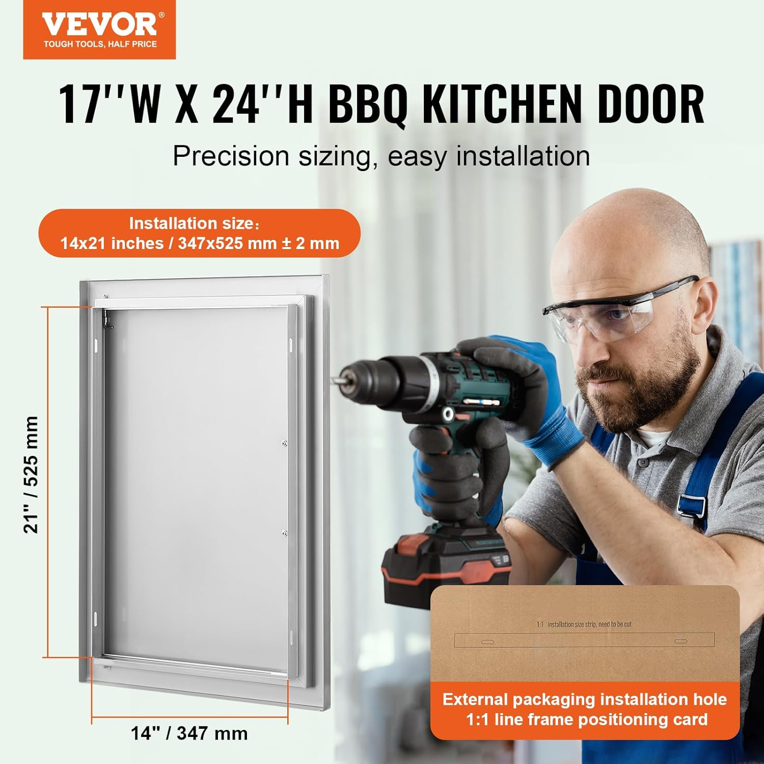 VEVOR BBQ Access Door, 432X610 Mm Single Outdoor Kitchen Door, Stainless Steel Flush Mount Door, Wall Vertical Door with Handle, for BBQ Island, Grilling Station, outside Cabinet image number 4
