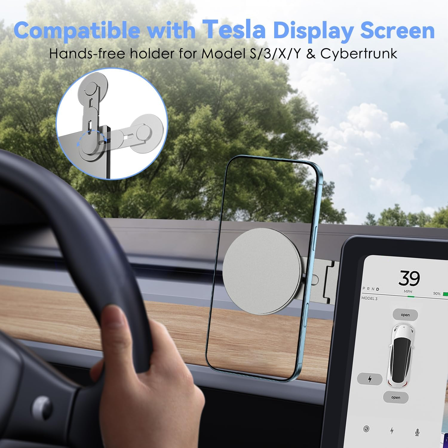 Cloudvalley 3D Rotating Magnetic Phone Stand, Adjustable Continuity Camera Mount Compatible with Iphone Magsafe Series & All Phones, Foldable Holder Bracket for Tesla Laptop Monitor, Grey - Grey image number 4