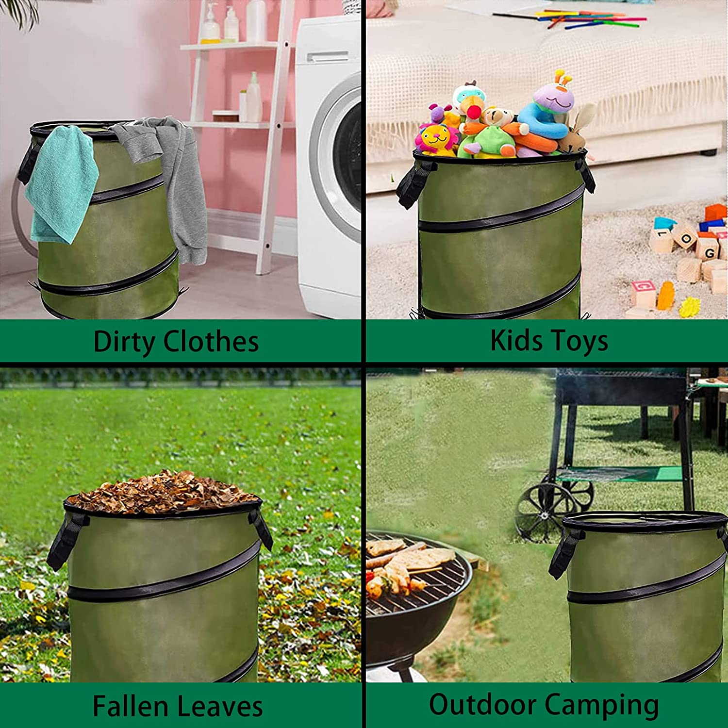 CDLXSH Pop-Up Trash Can/Recycle Bin, Car Garbage Can,Reusable Outdoor Trash Garden Yard Trash Bag Foldable Camping Recycling Bin (Green10Gallons) image number 1