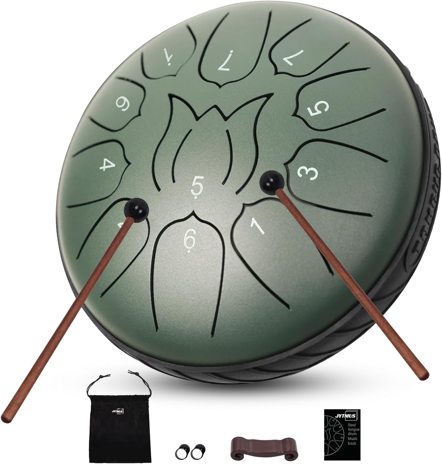 Steel Tongue Drum 11 Notes 6 Inches, D Major Percussion Instruments, Kit with Music Book, Carry Bag, Mallets, Mallet Holder and Stickers, for Yoga, Meditation, Green (Drum611-Green) image number 6