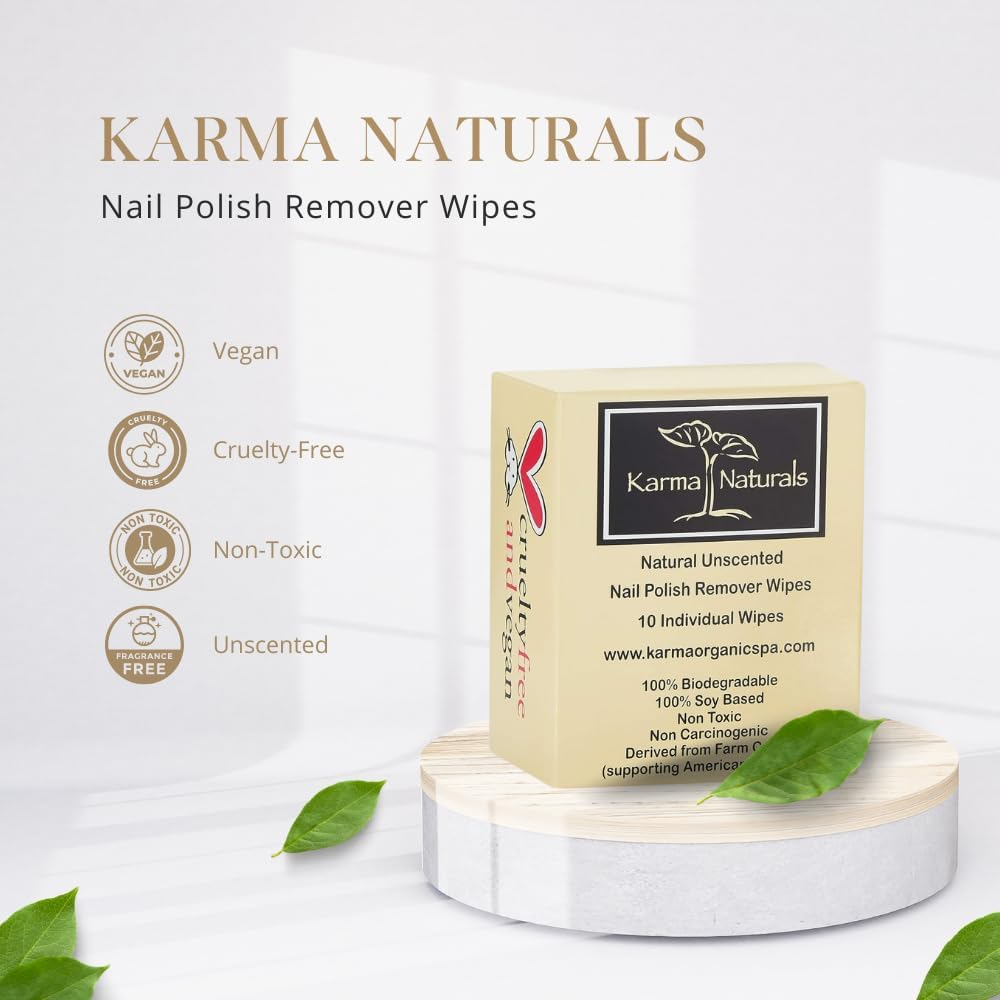 Karma Unscented Nail Polish Remover Wipes; Non-Toxic, Vegan, Cruelty-Free &ndash; Pack of 10 - Tea Tree Oil image number 4
