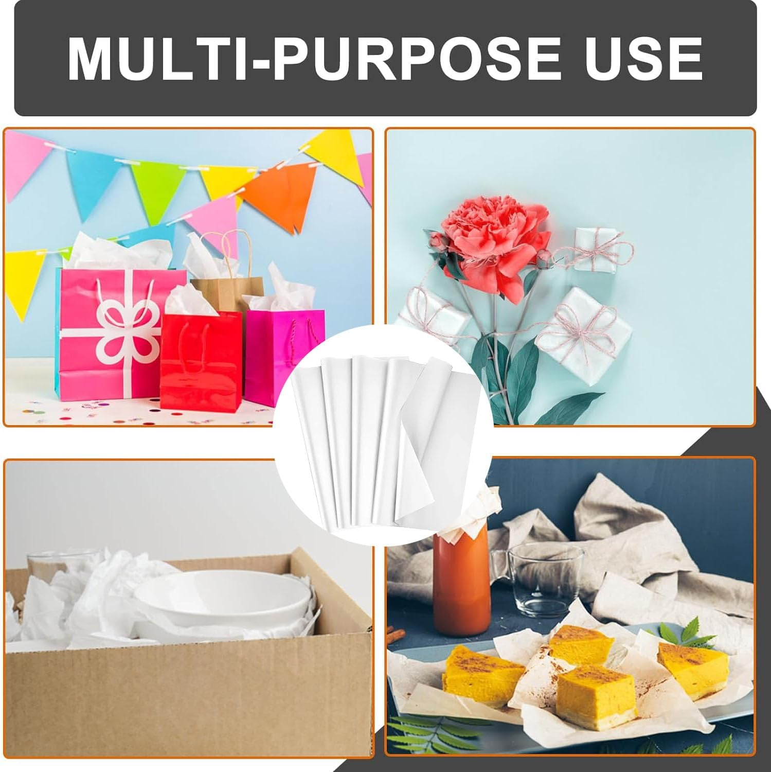 SAHENITEANA Tissue Paper for Gift Bags 60 Sheets Wrapping Tissue Paper Bulk 30 X 20 Inch White Packaging Paper for Gift Wrap Filler Flower Art Crafts DIY Birthday Wedding Decor, Baby Party (White) image number 1