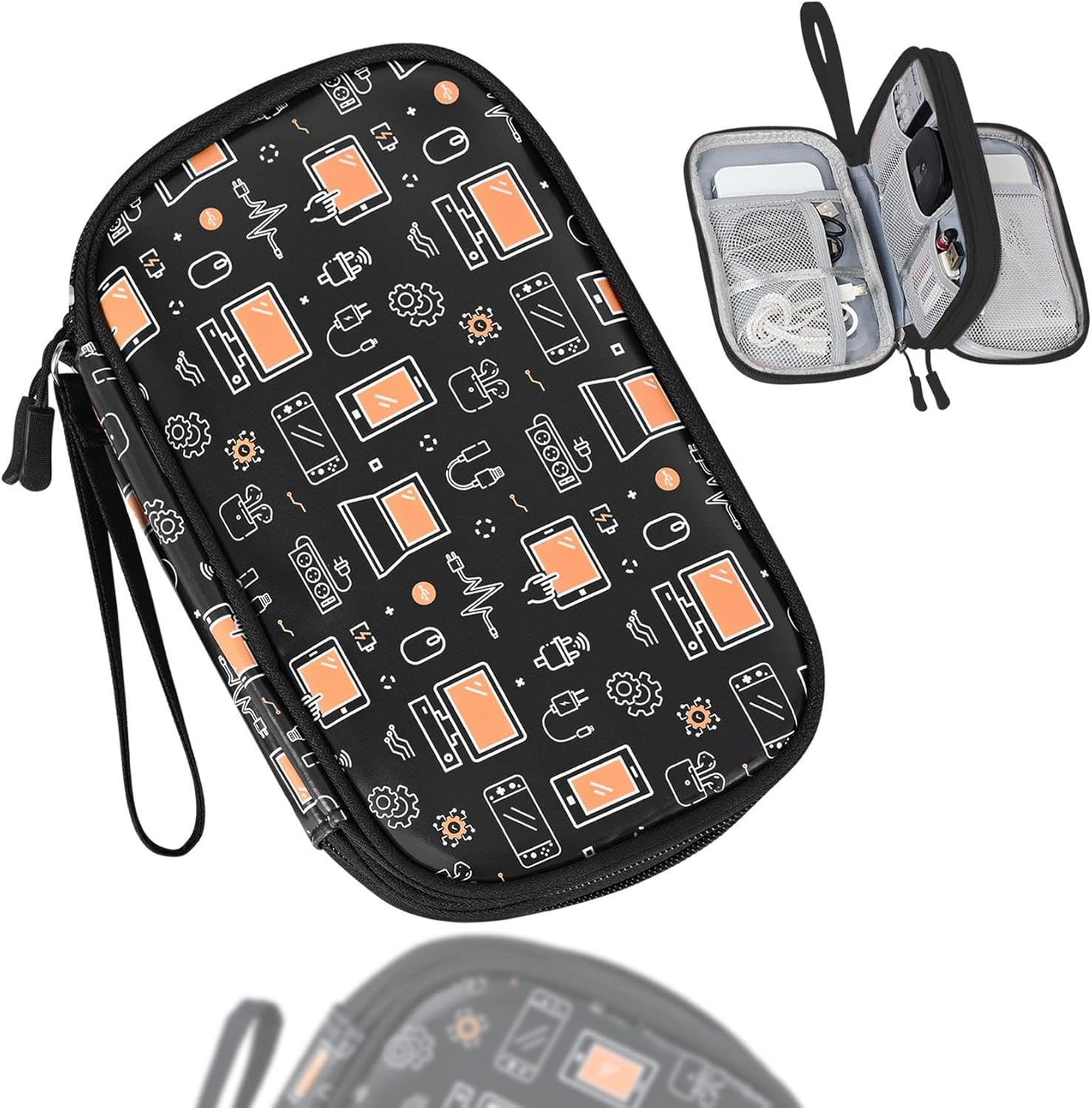 COSHAYSOO Electronics Organizer Bag Travel with Chenille Letter Patch TECH Traveling Must Have Accessories Cute Personalized Gift for Women Cable Cord Charger Storage Pouch (Greenish Blue) - Black-Tech Accessories