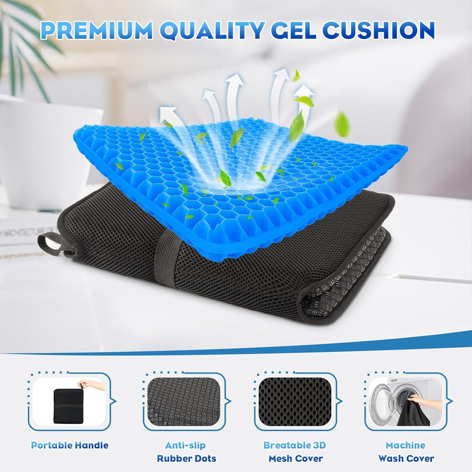 Travel Essentials Gel Seat Cushion-Foldable Pressure Relief Cushion with Breathable Honeycomb Design | Portable Car & Office Seat Pad | Non-Slip Train,Wheelchair (Cool & Comfortable) image number 3