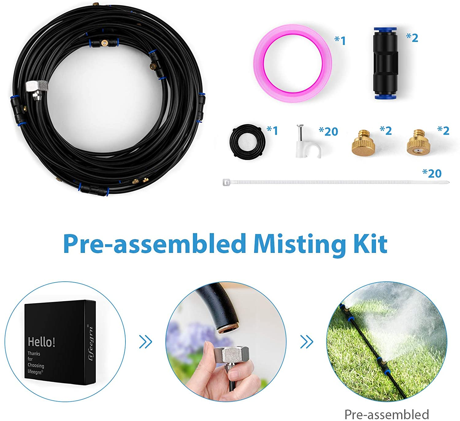Lifeegrn Misting Cooling System, Outdoor Misting System for Patio, 40 FT Misting Line+10 Mist Nozzles+3/4" Brass Adapter,Outdoor Mister System for Patio Garden Trampoline Greenhouse image number 3