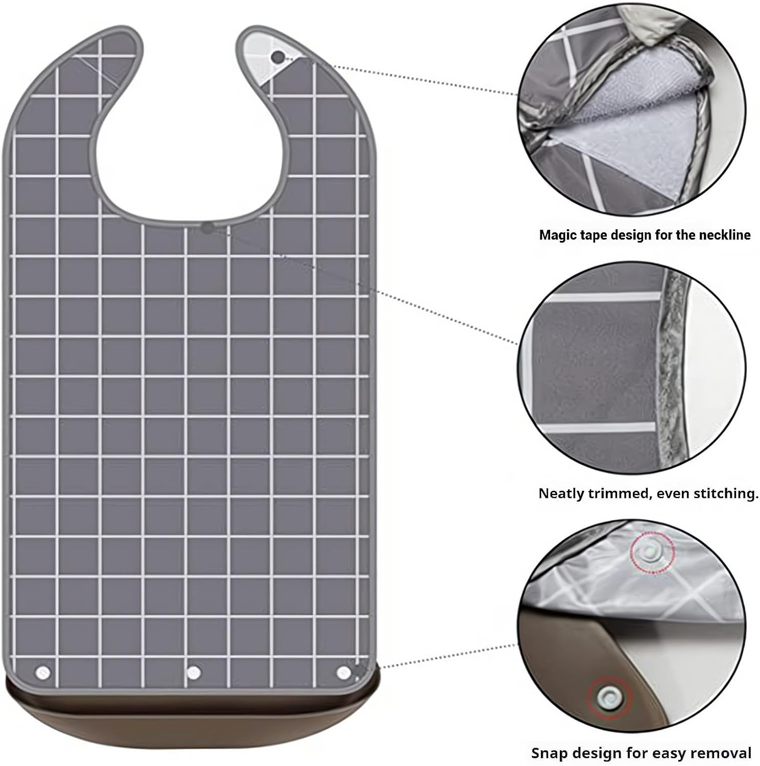 2Pcs Adult Bibs Waterproof and Reusable Clothing Protectors with Detachable Crumb Catcher for Men Women Elderly Senior (Coffee and Gray) image number 3