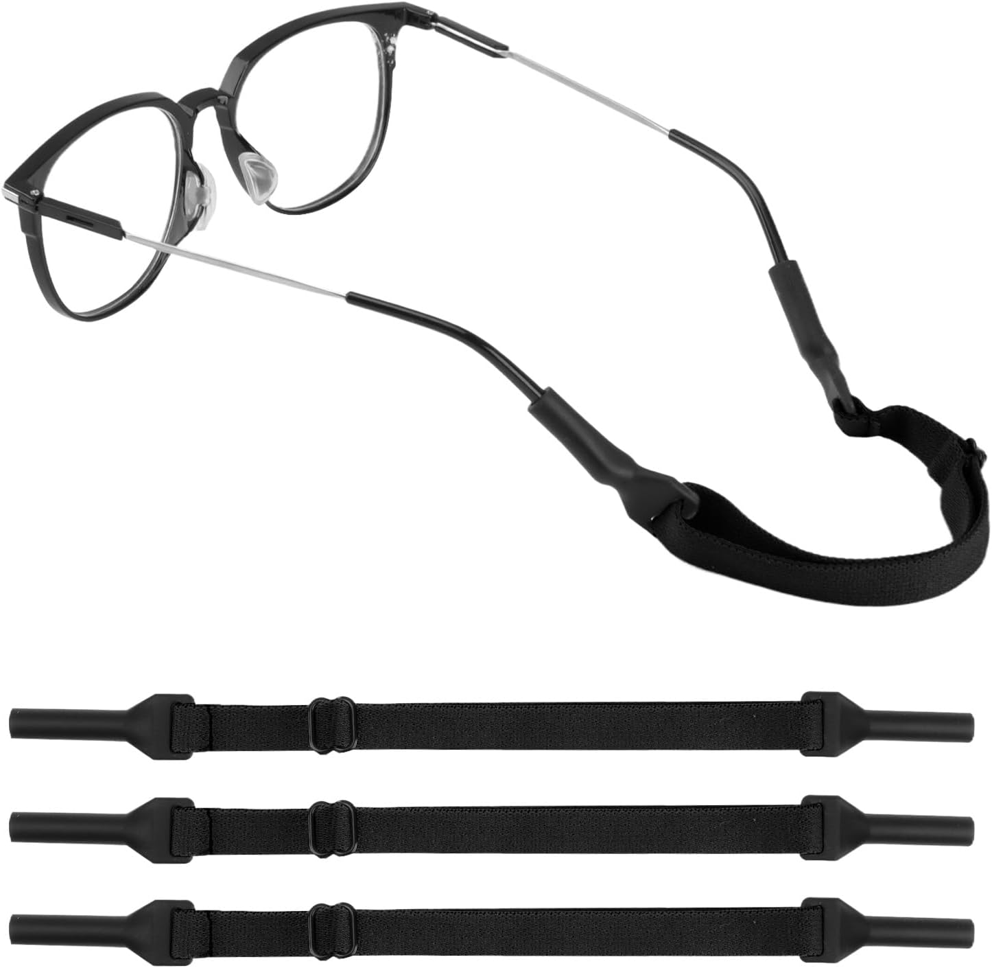 3 Pcs Black Adjustable Glasses Strap, Elasticity Anti-Slip Sport Eye Glasses Strap Suitable for Running Cycling Outdoor Exploration for School-Age Children Sports Enthusiasts