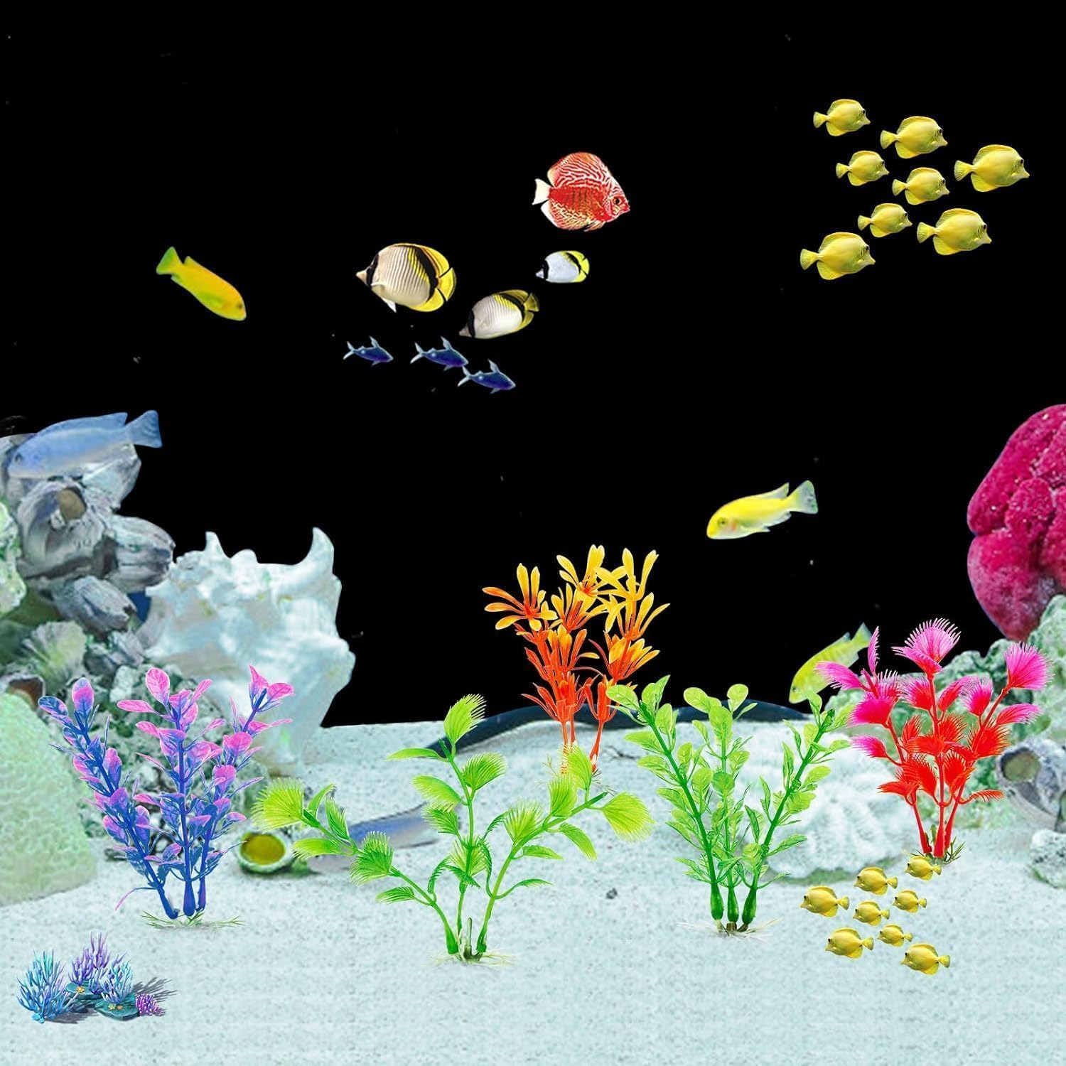 10PCS Artificial Aquatic Plants ，Plastic Aquariums Plants Decorations,Used for Household and Office Aquarium Simulation Plastic Hydroponic Plants. image number 2