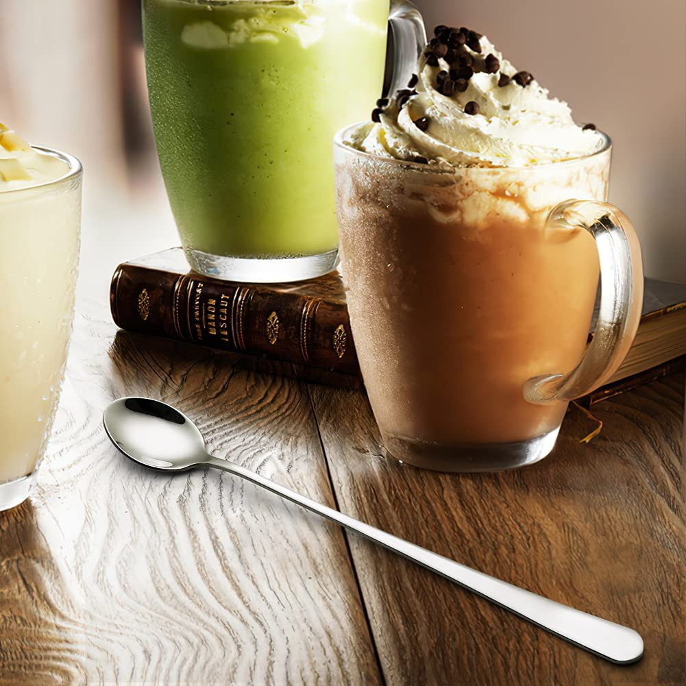 IQCWOOD Long Handle Iced Tea Spoons, 9-Inch Coffee and Ice Cream Stirrers, Stainless Steel Cocktail Stirring Spoons, Set of 4 - Color image number 2