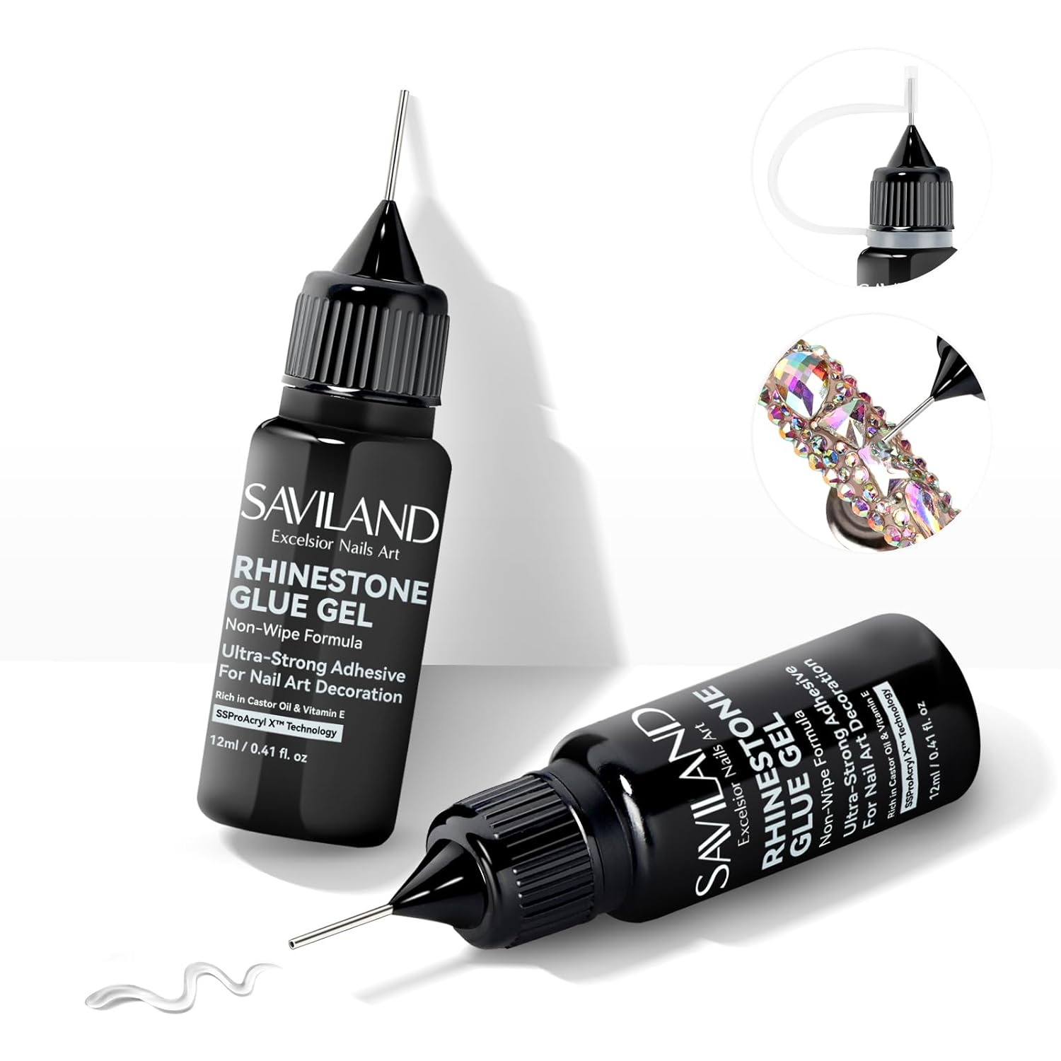 SAVILAND Pro Rhinestone Glue Super Strong Adhesive: 2 PCS 12 Ml Nail Glue with Precision Tip Powerful Grip for Nail Nail Art Decorations Na Il Charms Gems Jewel Diamonds Cured Nee image number 1
