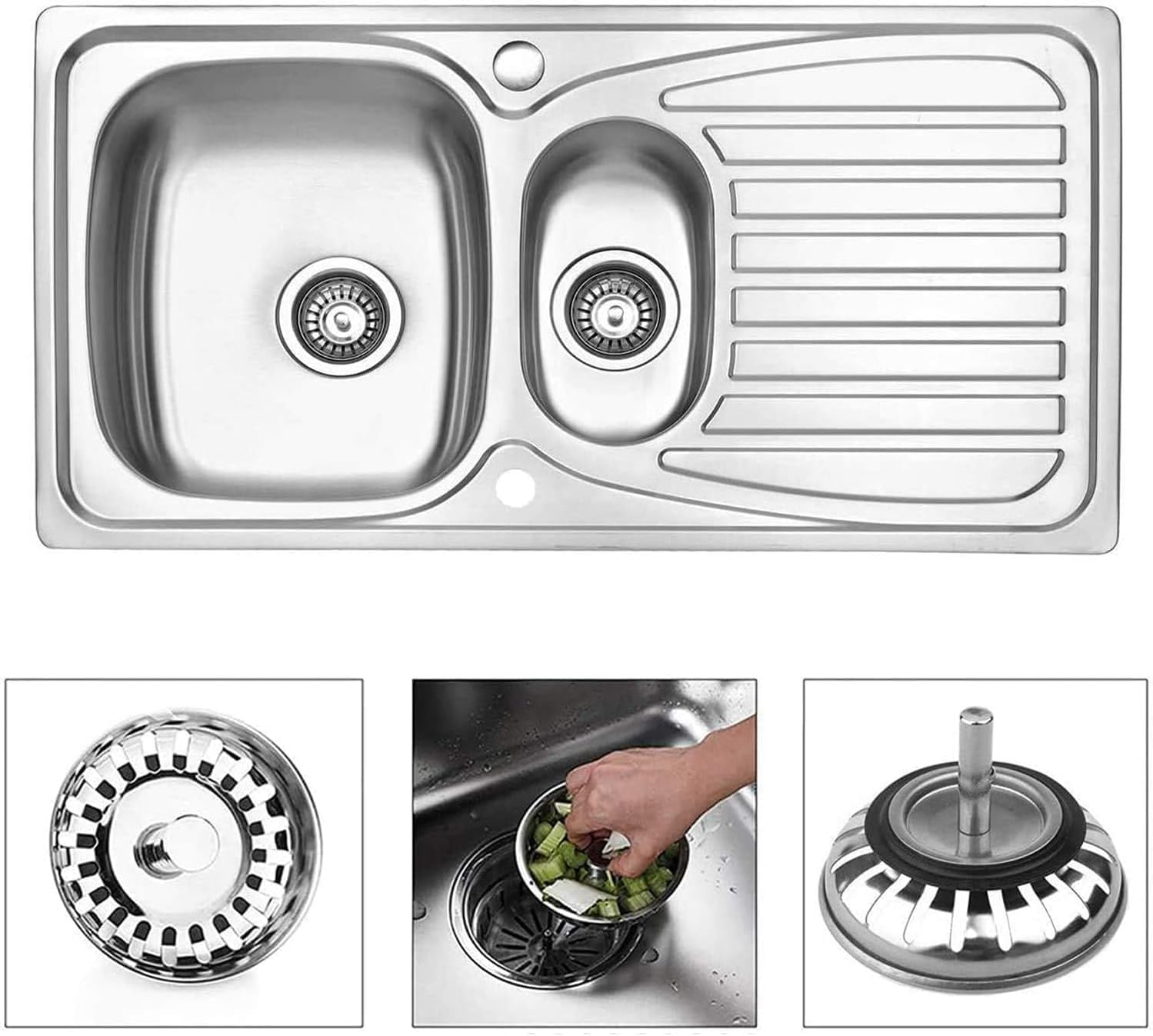 2 Pcs Kitchen Sink Strainer,Sink Drain Stopper,Stainless Steel Kitchen Sink Stopper, Clog-Free, Bathroom and Washroom Hair Catcher Sink Plug image number 3