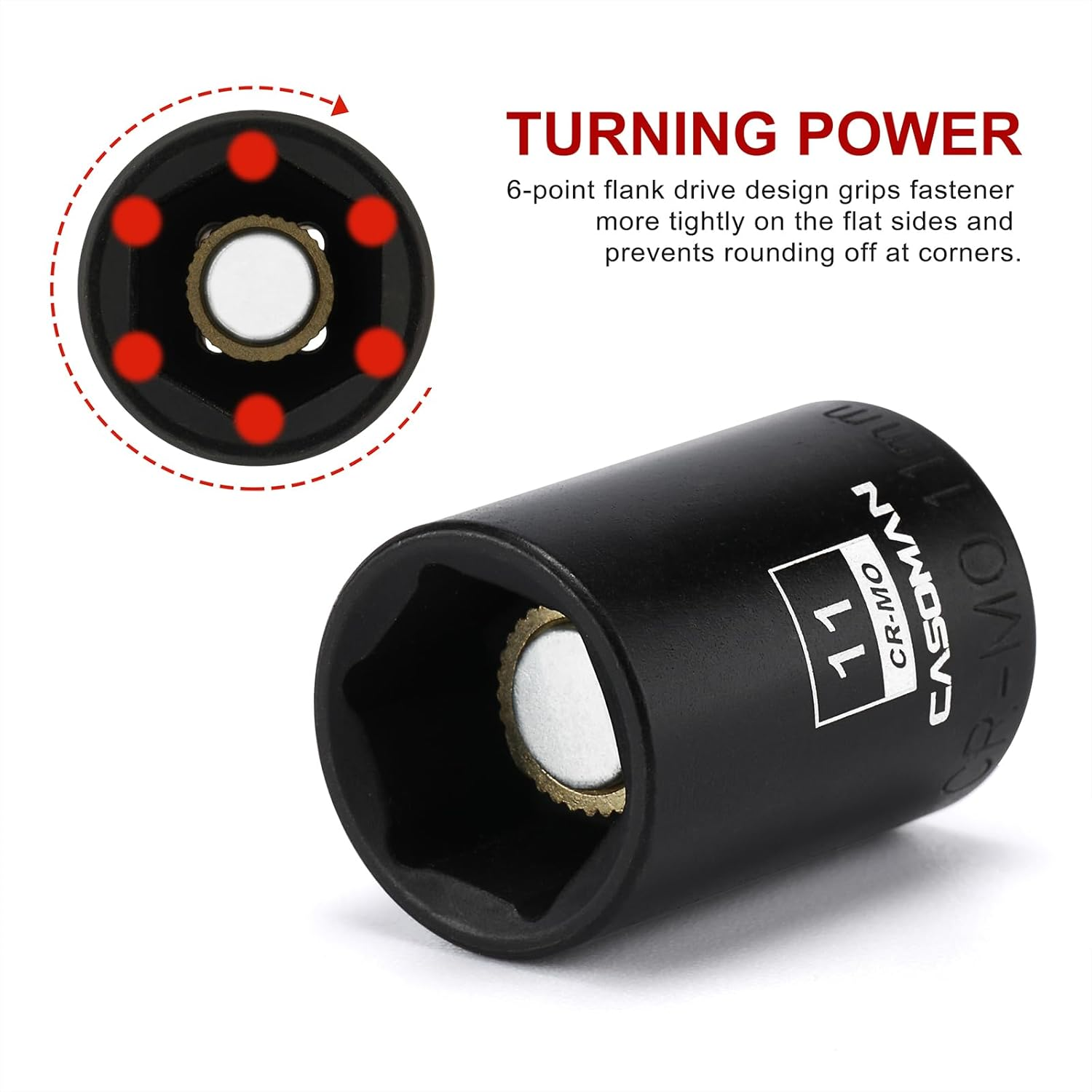 CASOMAN 14PCS 1/4"Drive Magnetic Impact Socket Set, Shallow, 6-Point, Metric, 4Mm to 15Mm, CR-MO Steel image number 5