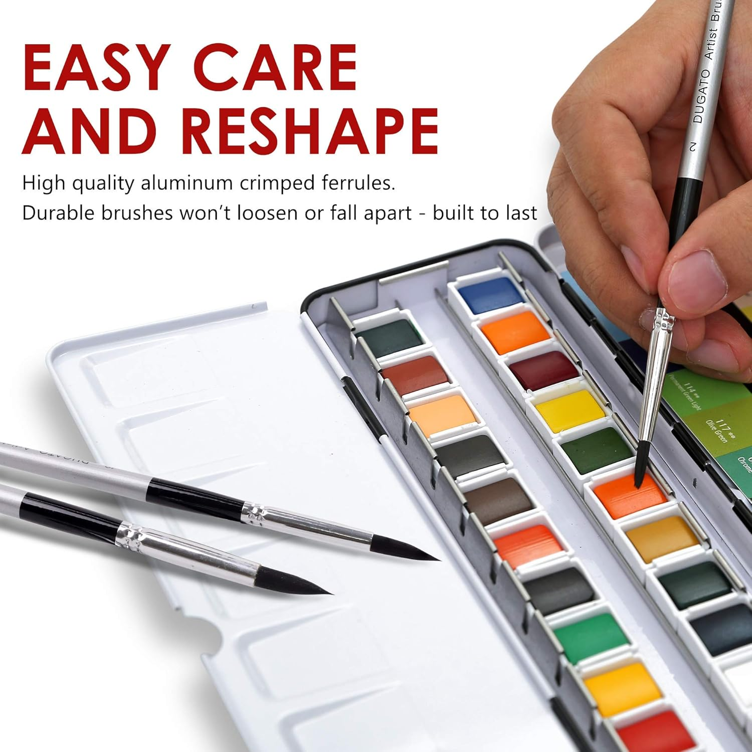 Watercolor Detail Paint Brushes Set 10Pcs by DUGATO, round Pointed Tip Paint Brushes Perfect for Water Color Acrylics Ink Gouache Oil Tempera Paint by Numbers Miniature & Fine Detailing image number 1