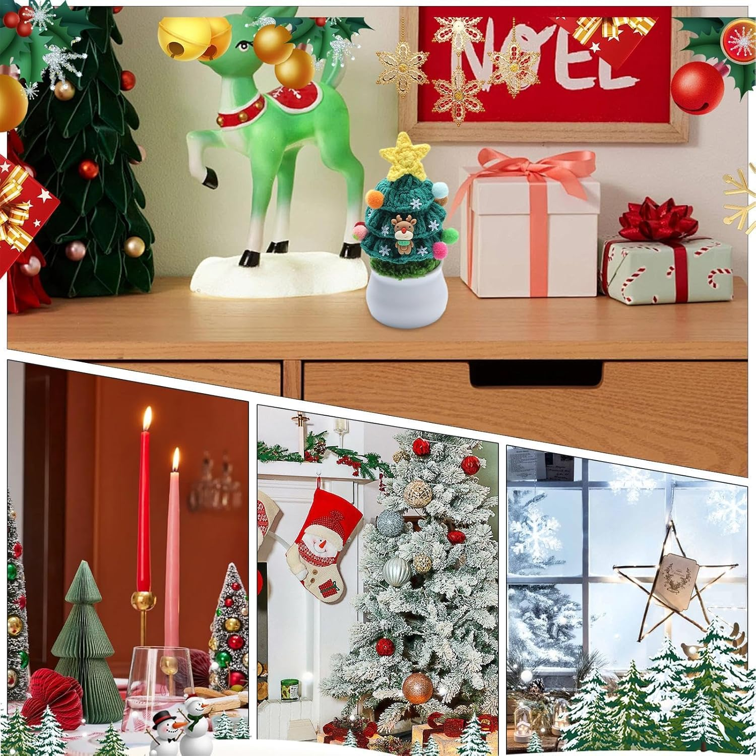 Knitted Christmas Tree, Desktop Christmas Tree Decoration, Christmas Tree with Pot, Holiday Tabletop D?Cor, Winter Christmas Tree Art Craft, Holiday Home Decoration for Holiday, Home, Tabletop Decor