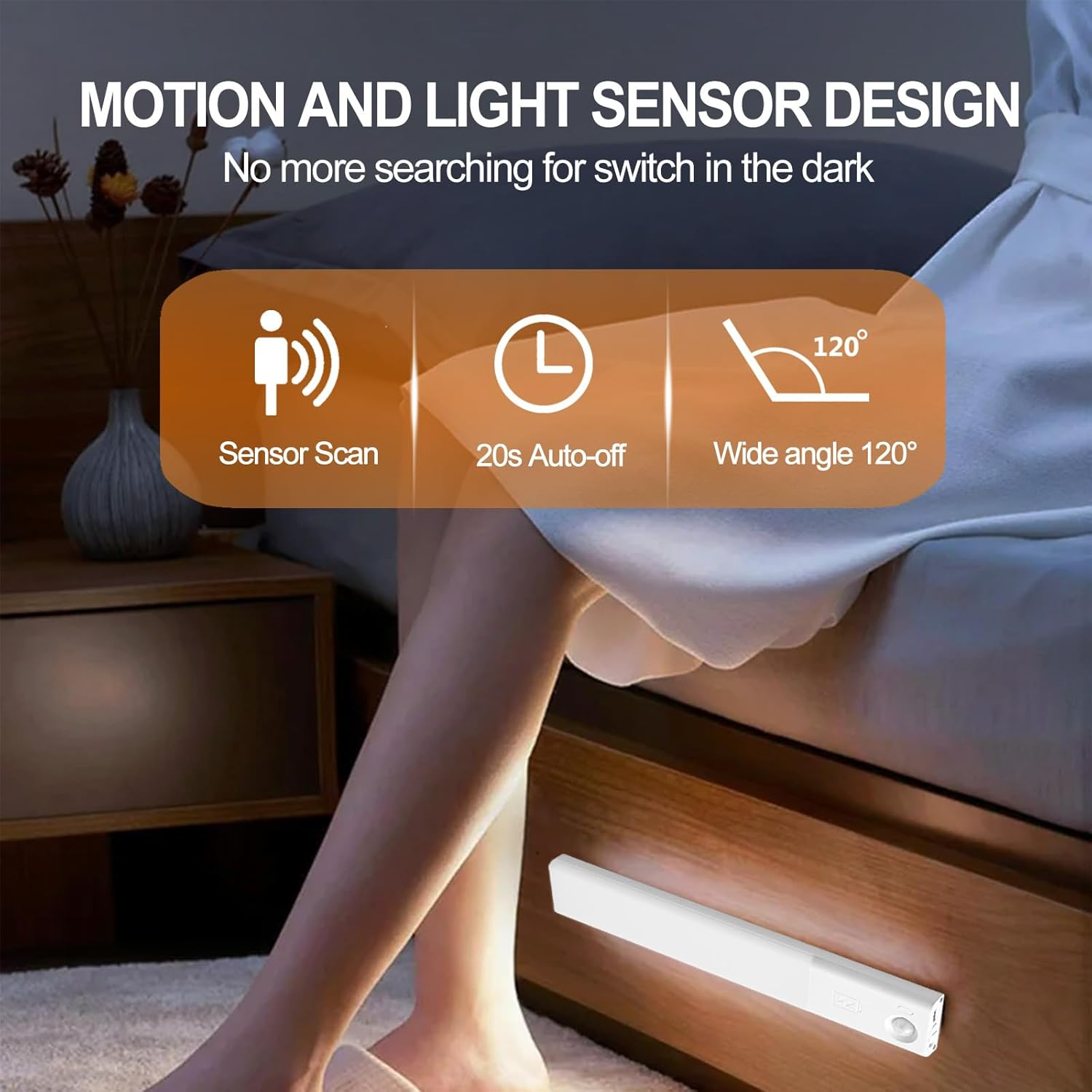 Voinee Care Motion Sensor Light under Cabinet Kitchen Light with 3 Colors with Adjustable Intensity, USB Charging, Magnetic Installation, Suitable for Closets, Wardrobes, Bedrooms, Stairs (2)
