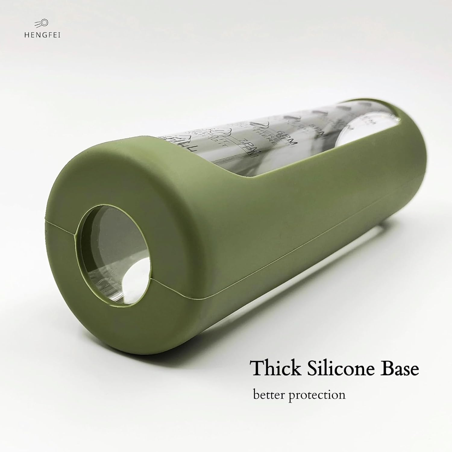 1Litre Glass Drink Bottle with Silicone Sleeve, Borosilicate Glass Water Bottle with Time Markings and Bamboo Lid, Wide Mouth (Army Green Silicone Sleeve, 1000Ml) - Black Silicone Sleeve image number 5