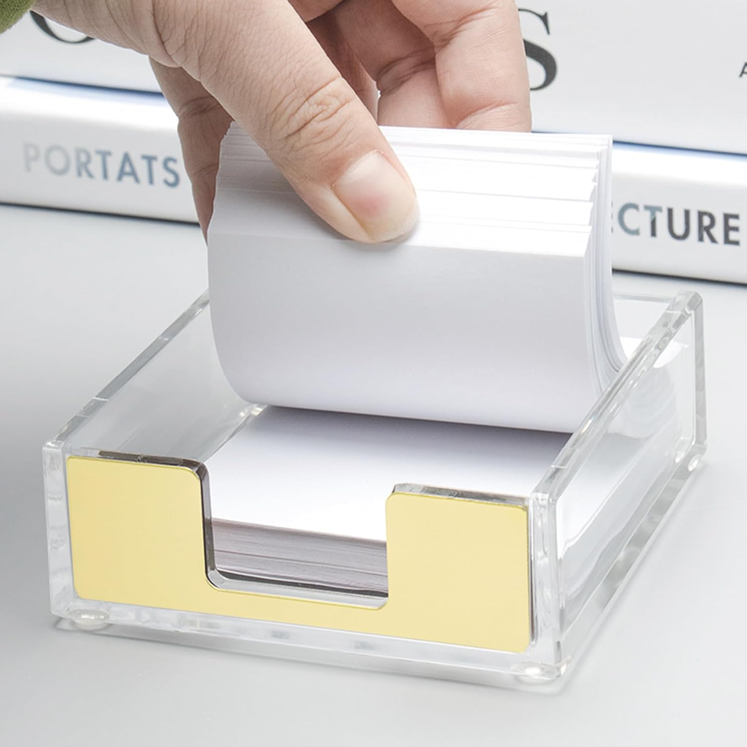 Natsumebasics Gold Sticky Note Holder Clear Acrylic Yellow Post Note Pad Holders Memo Dispenser Case for Desk Office School Aesthetic Supplies Accessories (Pure Gold) image number 3