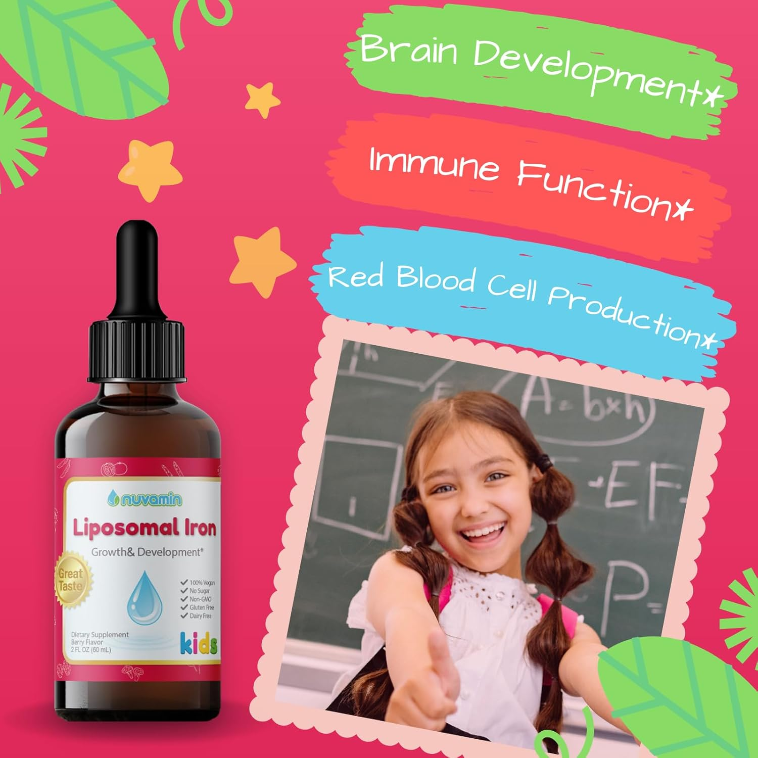 Nuvamin &ndash; Liquid Liposomal Iron Drops for Baby, Toddlers, Kids, & Adults, 2Fl.Oz (60Ml), 120 Daily Serving. Great Taste - All Natural - Vegan - Superior Absorption, Berry Flavor image number 1