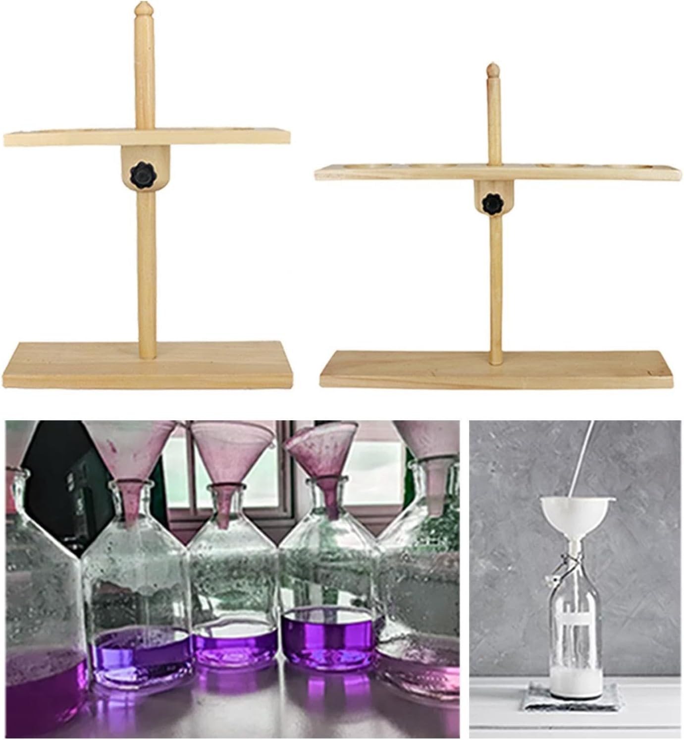 Eigell Funnel Holder Lab Tool with Base for Chemistry Applications, 2 Holes image number 1