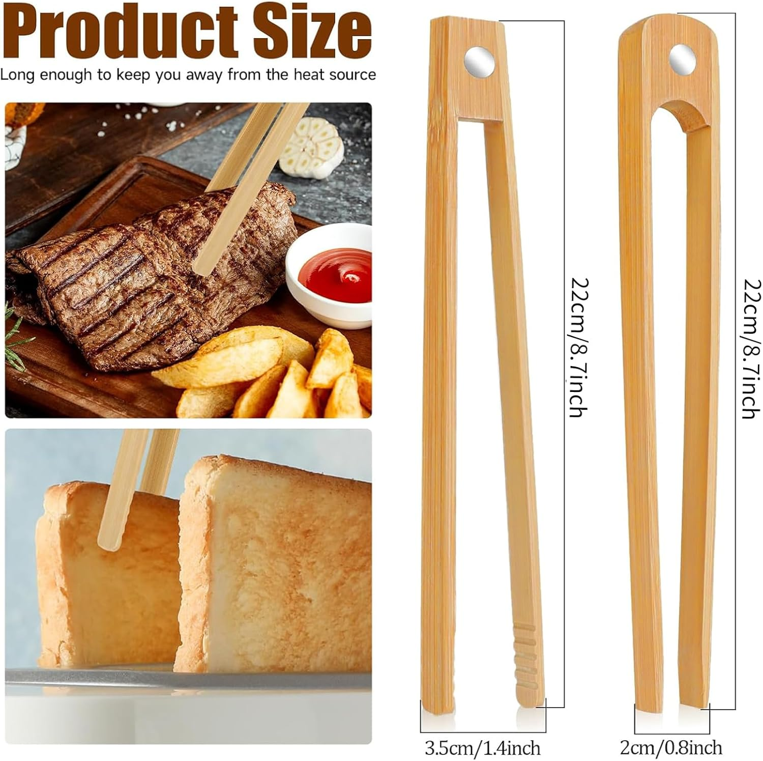 Zalizr 2 Pcs Bamboo Toast Tongs with Magnet, 21 CM Natural Bamboo Tongs for Toaster, Space-Saving Modern Kitchen Utensil, Heat Resistant Magnetic Kitchen Accessory for Cooking