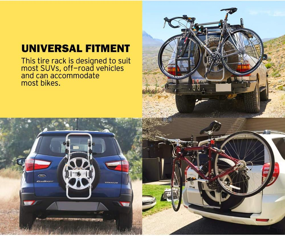 SAN HIMA 2 Bike Rack Spare Tire Rack, Bicycle Carrier Adjustable Support Arm with 2 Tightening Straps, Anti-Theft Design, Load Capacity 34KG Suits Sedan/Hatchback/Minivan/Suv