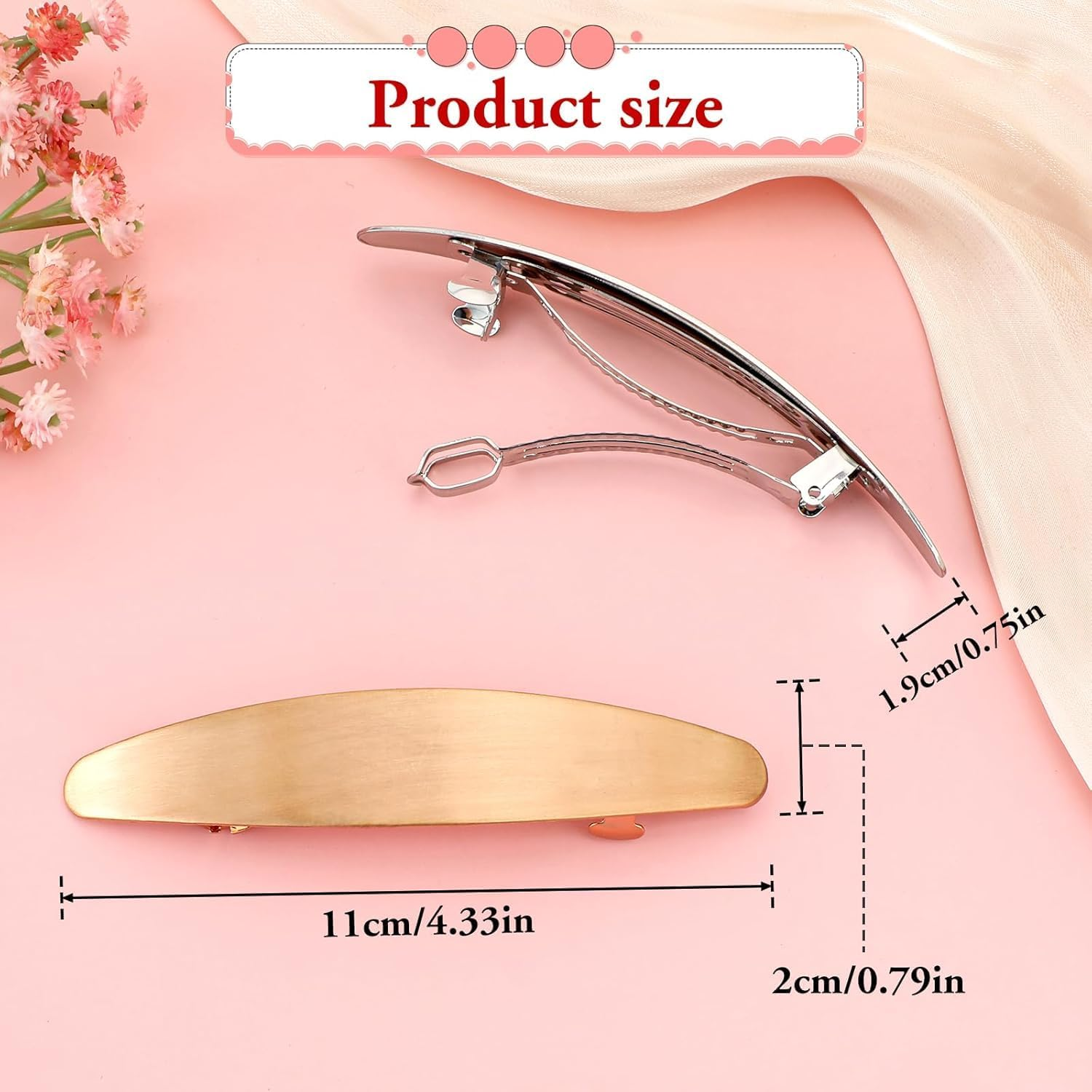 Glossy Long Oval Barrettes, 2Pcs Glossy Long Oval Barrettes Simple Hair Clips,Glossy Long Oval Barrette Hair Clip,Glossy Long Oval Hair Barrettes Metal Hair Clip,Metal Glossy Long Oval Hair Barrettes image number 5