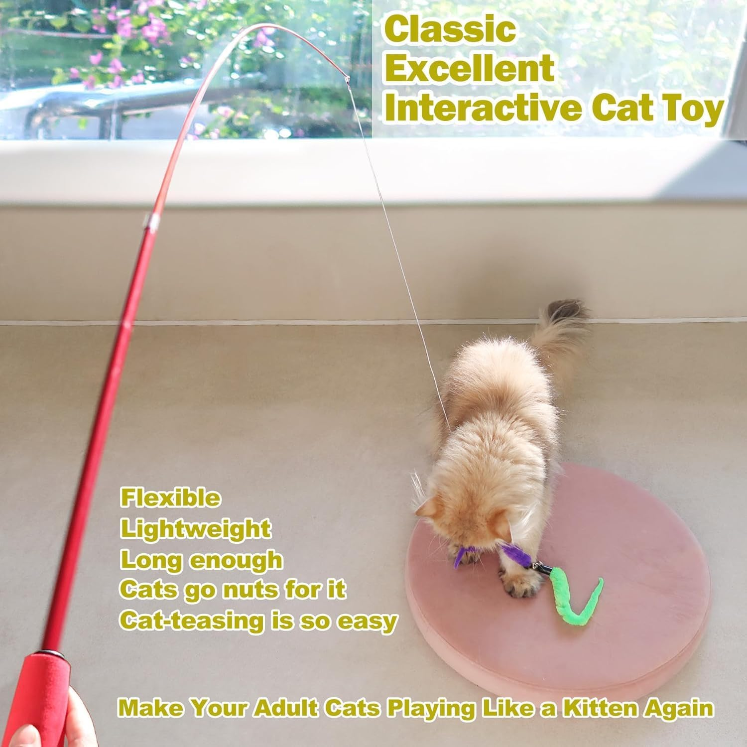 YJSPARKK 13PCS Cat Feather Toys,Interactive Cat Teaser Toy,2 Retractable Wands 11 Replacement Heads Refills for Indoor Kitten to Chase and Exercise image number 2