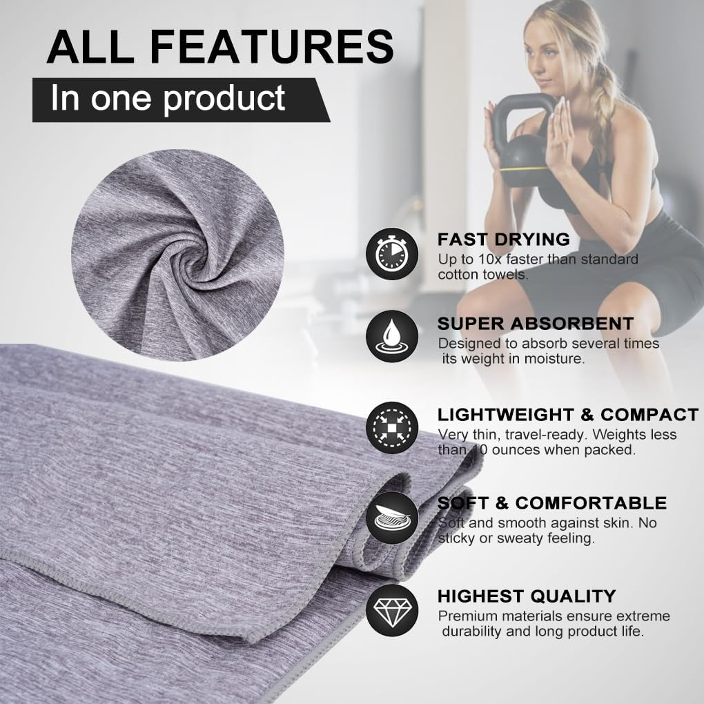 Vivva Microfibre Towel Travel，Camping Towels Set of 3, Quick Drying Bath Towels, Sports Fitness Reversible Fleece Quick Drying Towels for Gym, Pool, Yoga, Beach, Outdoor Travel (Grey) - Hot Pink image number 6