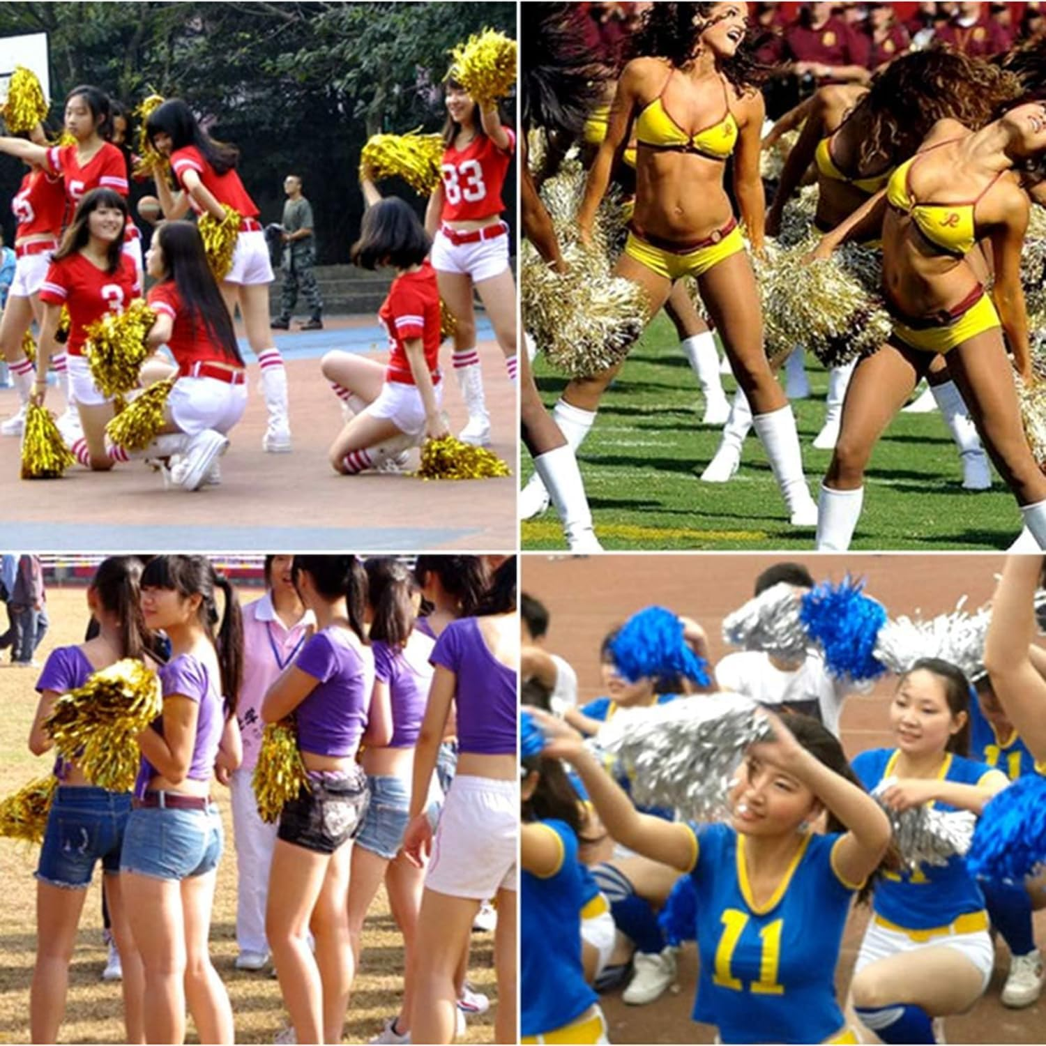 Lxcshljx 12 Pcs Cheerleading Pom Poms, Plastic Metallic Foil Cheer Pom Poms with Plastic Handles, Spirited Hand Flowers Cheerleading Equipment, Cheerleader Pompoms for Dance Matches Stage Performance image number 2